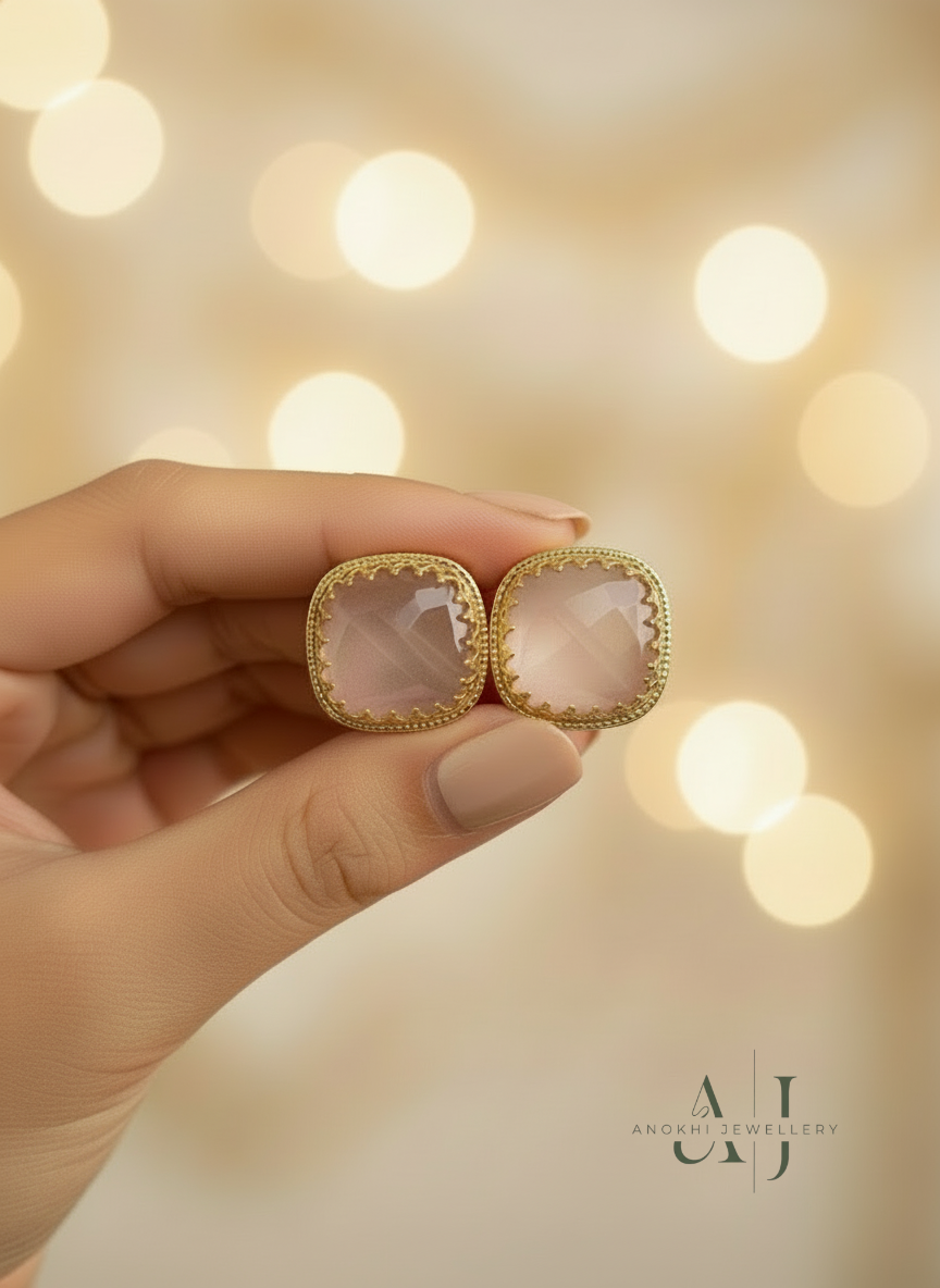 Anokhi Pink Cssion Studs 18k Plated