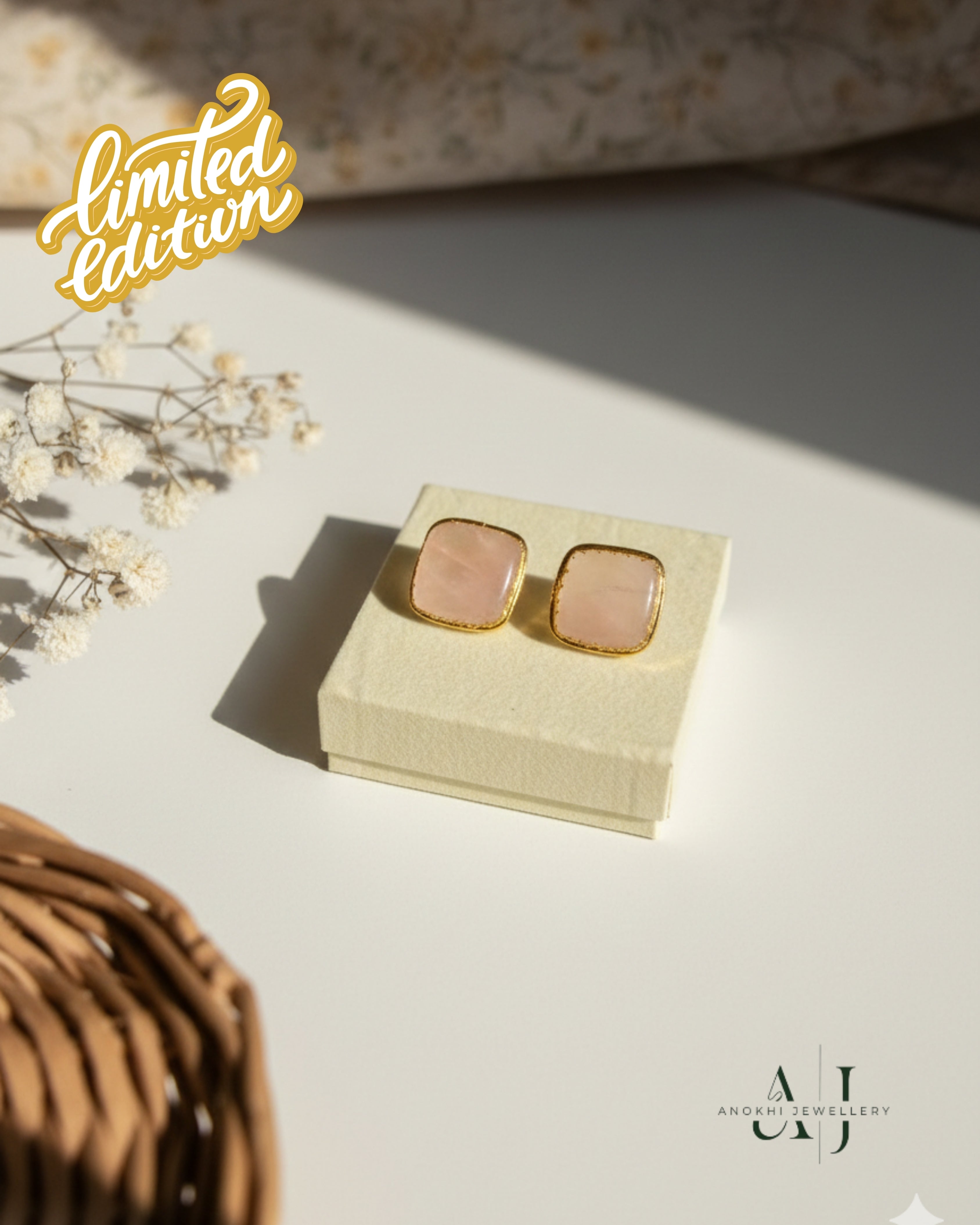 Anokhi Pink Cssion Studs 18k Plated