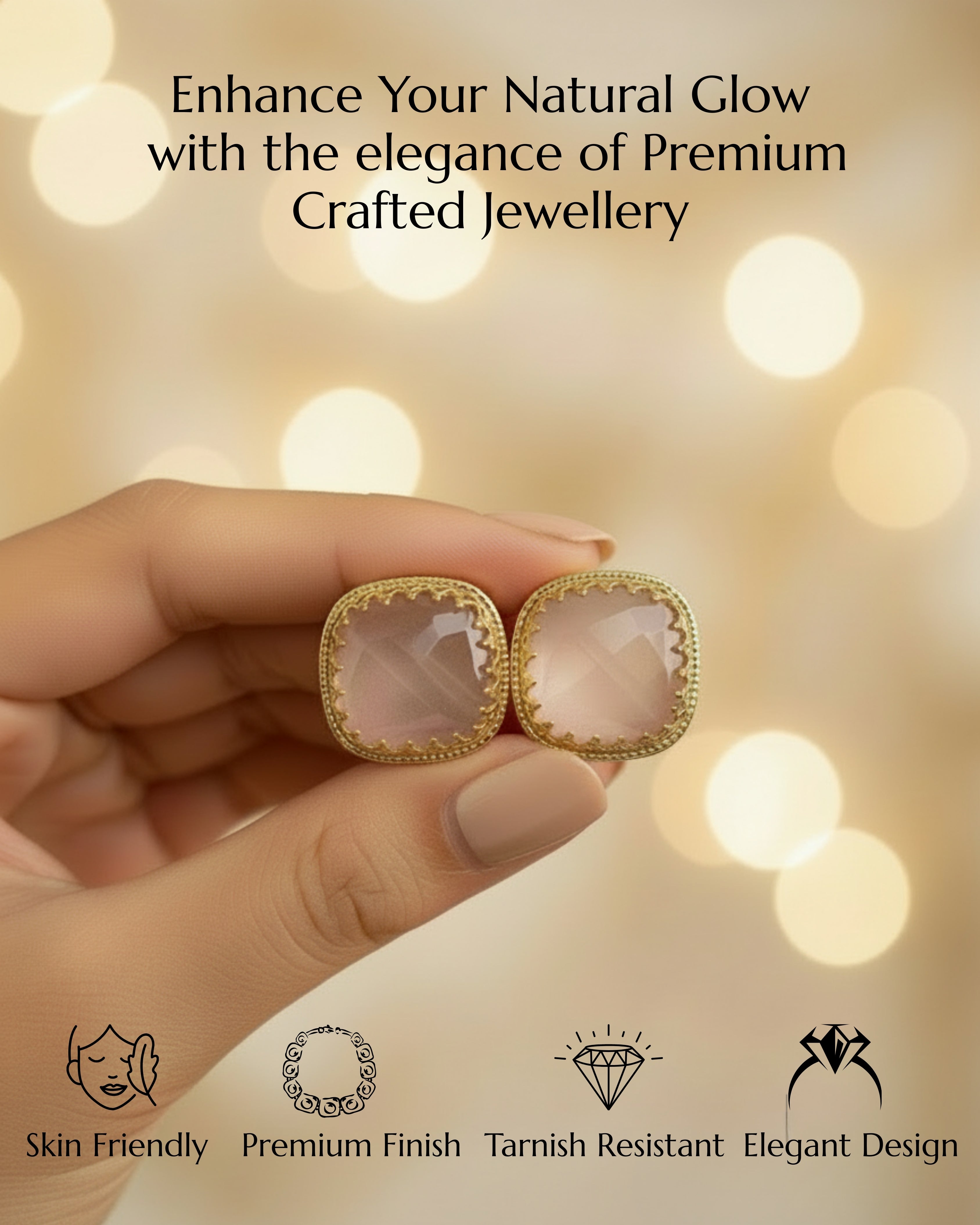 Anokhi Pink Cssion Studs 18k Plated