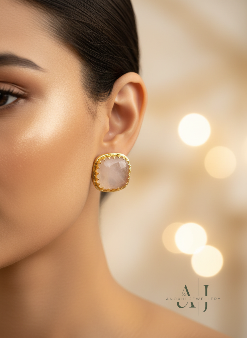 Anokhi Pink cussion studs - AJPS02