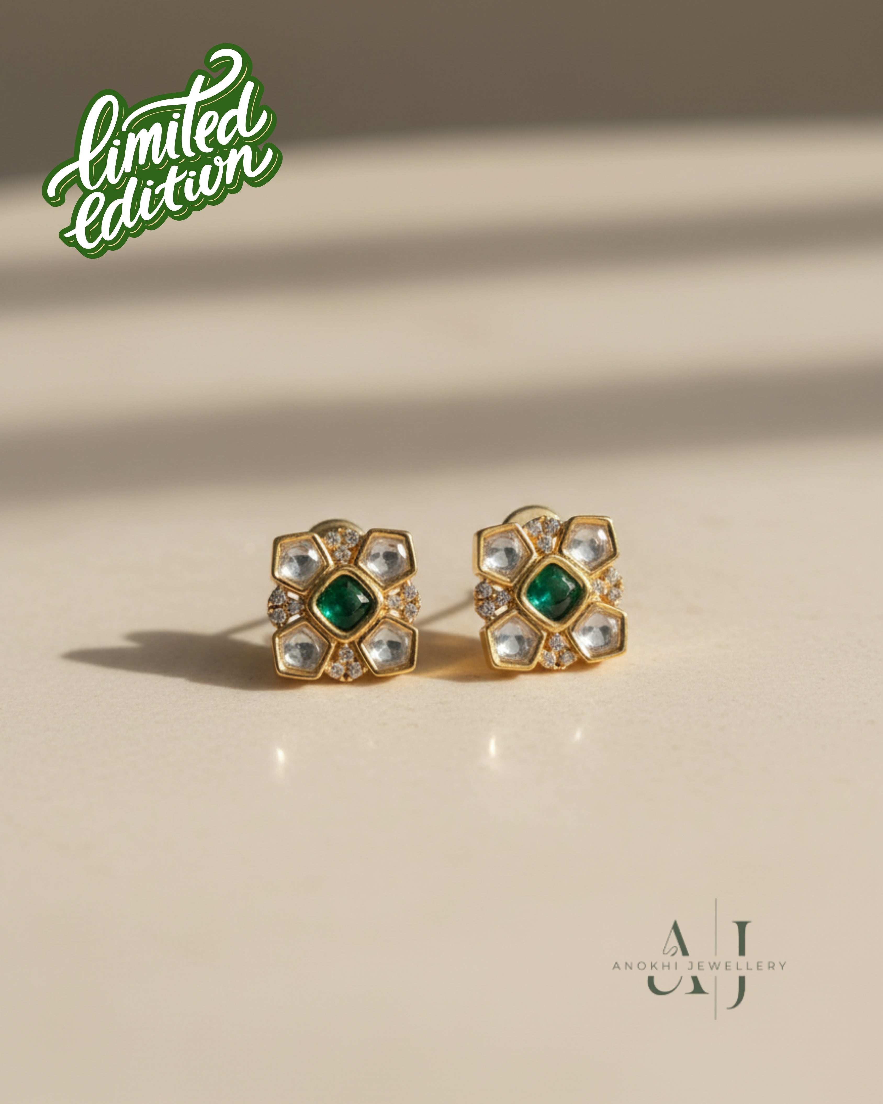 Anokhi Emerald Kundan studs