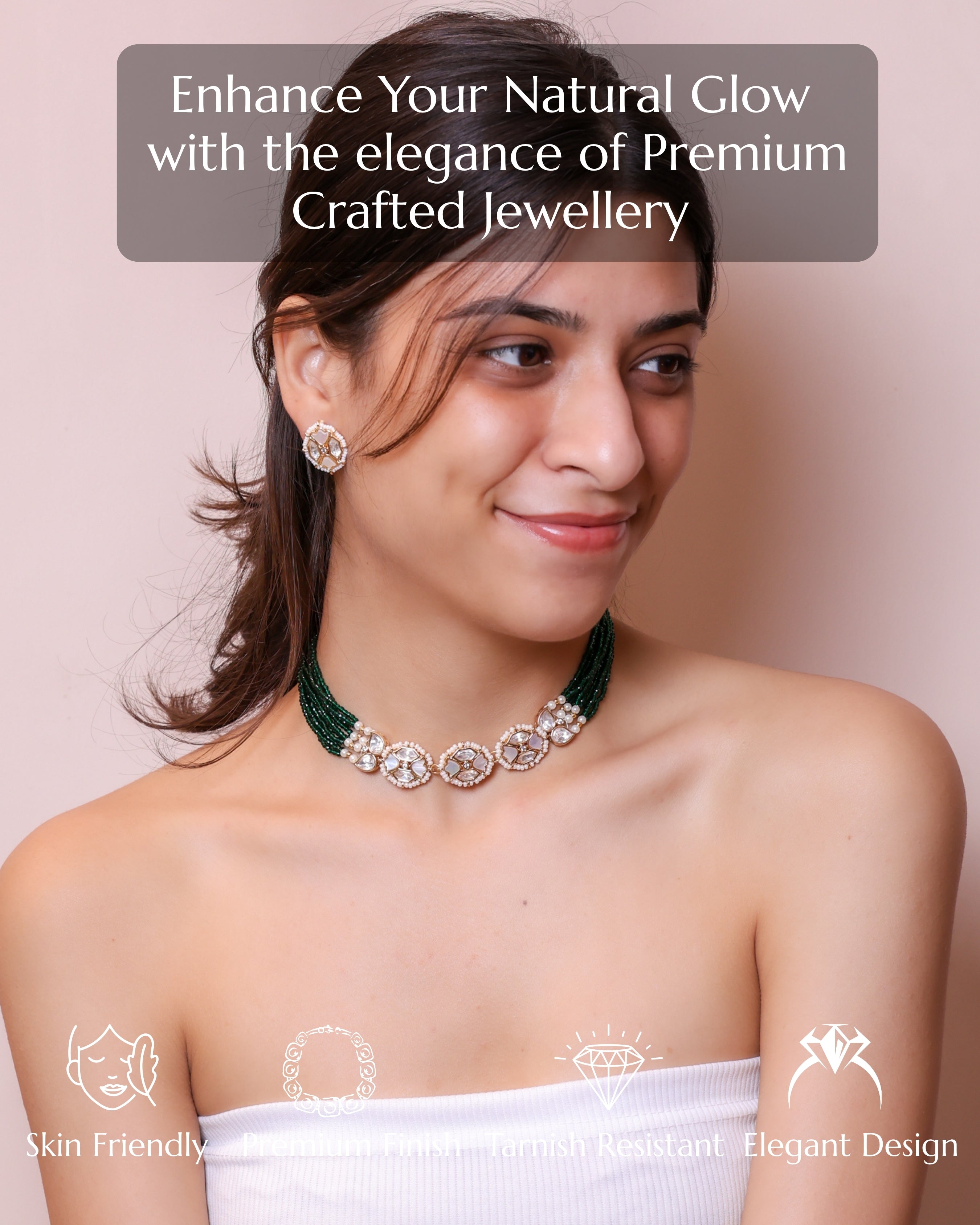 Anokhi Emerald Mother of pearl Kundan Statement Set