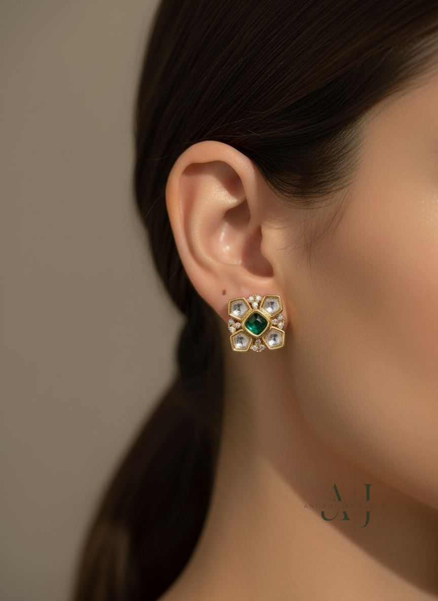 Anokhi Emerald Kundan studs