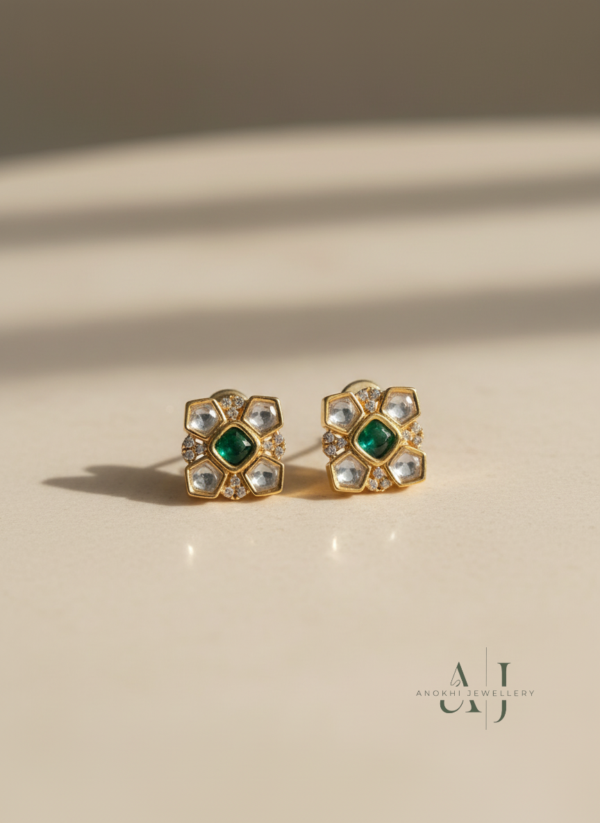 Anokhi Emerald Kundan studs - AJKS003