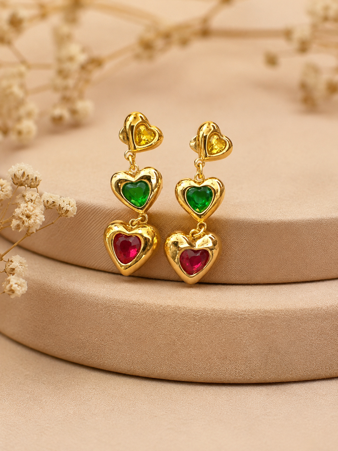 Tricolour hearts earrings