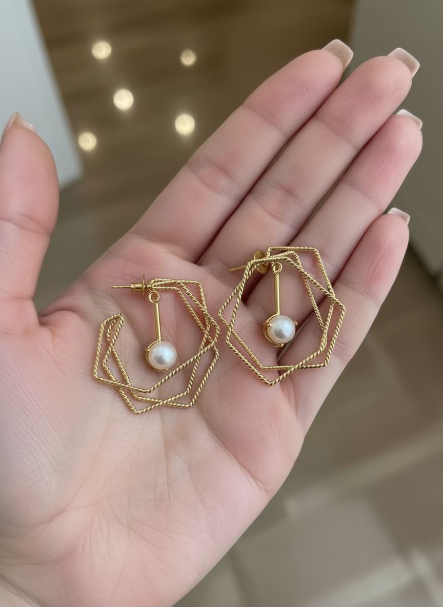 Hexagon maze earrings