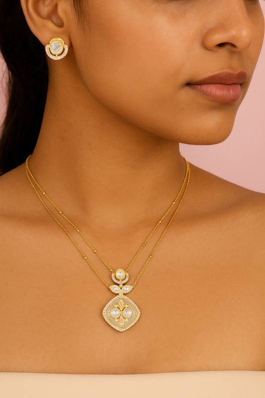 Anokhi Layered Pendant Set with Earrings
