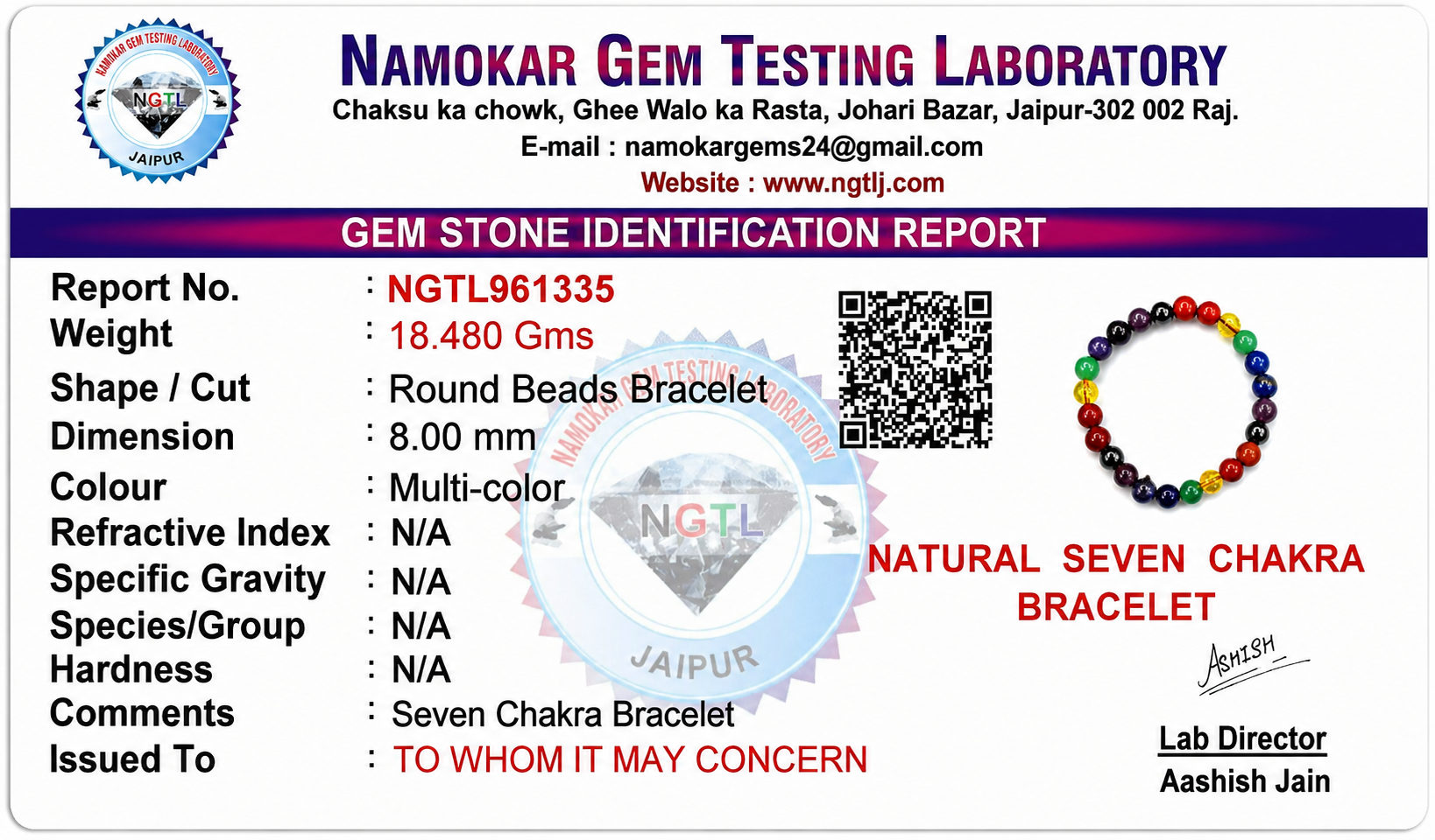 7 chakra natural Gemstone bracelet certified