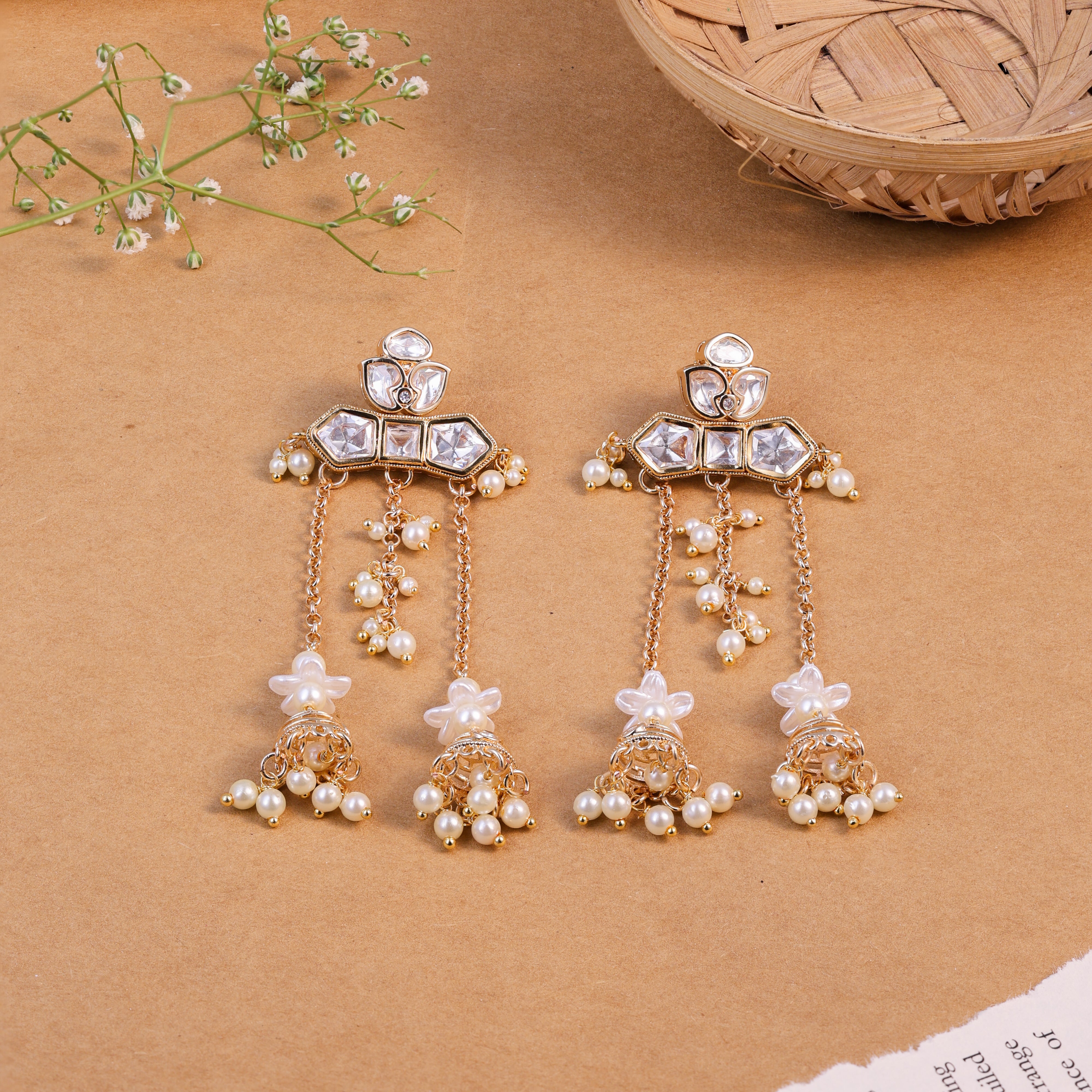 Anokhi Kundan Pearl Tassel Jhumki