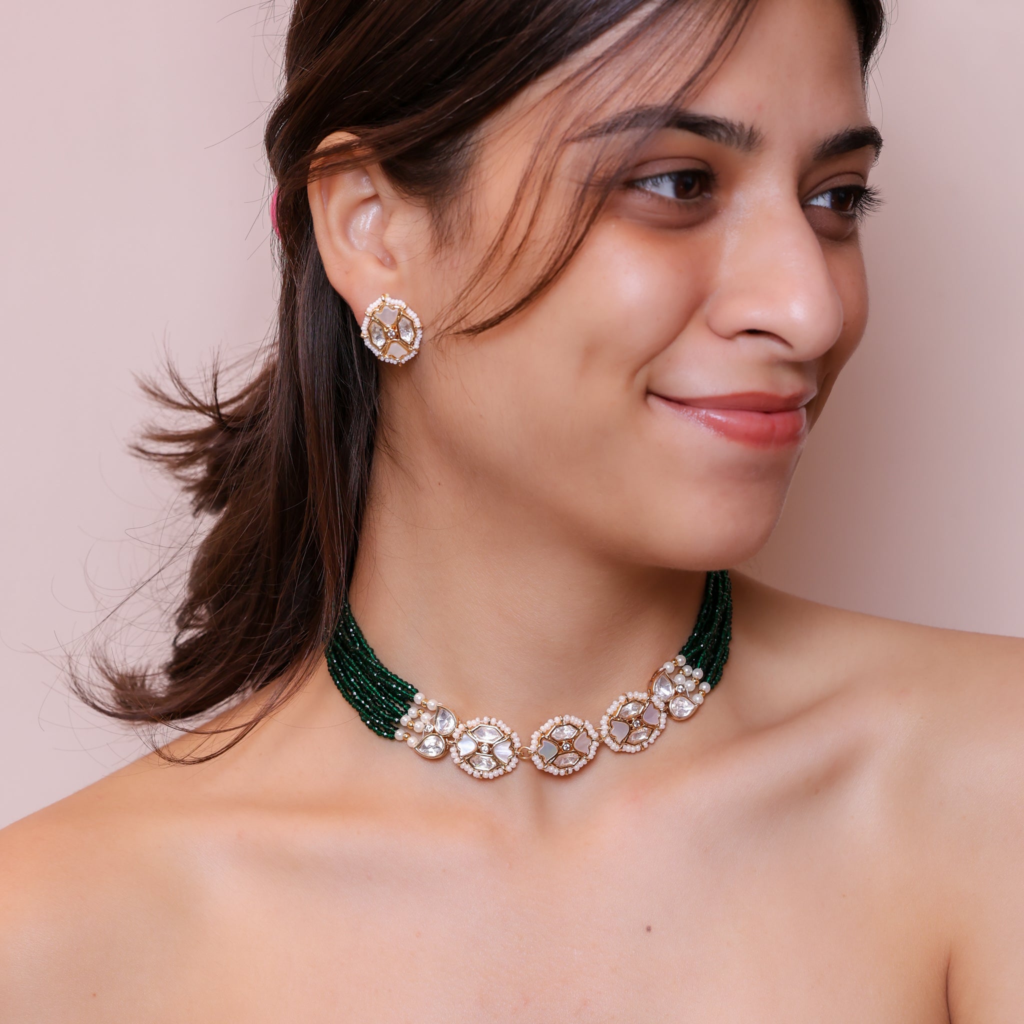 Anokhi Emerald Mother of pearl Kundan Statement Set