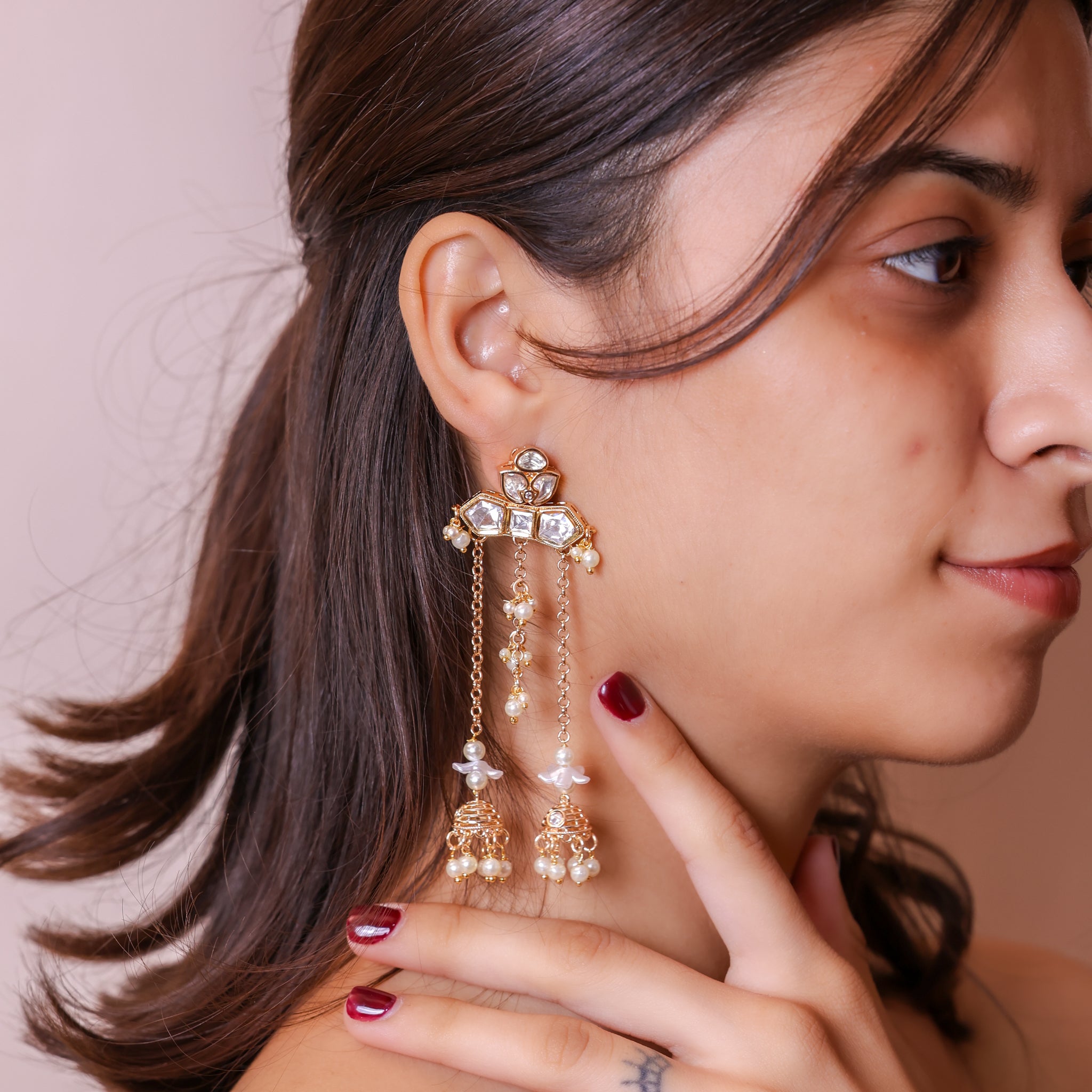 Anokhi Kundan Pearl Tassel Jhumki