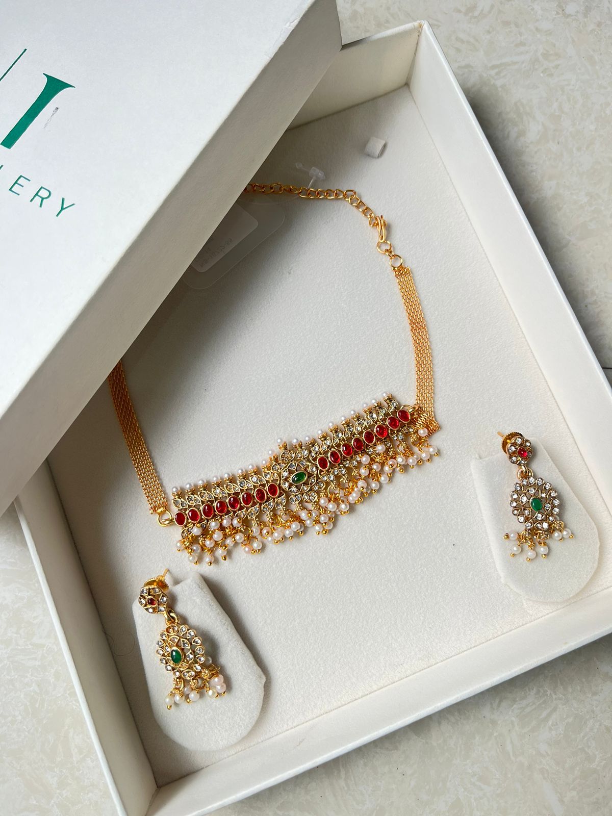 Regal Pearl Cascade Choker Set