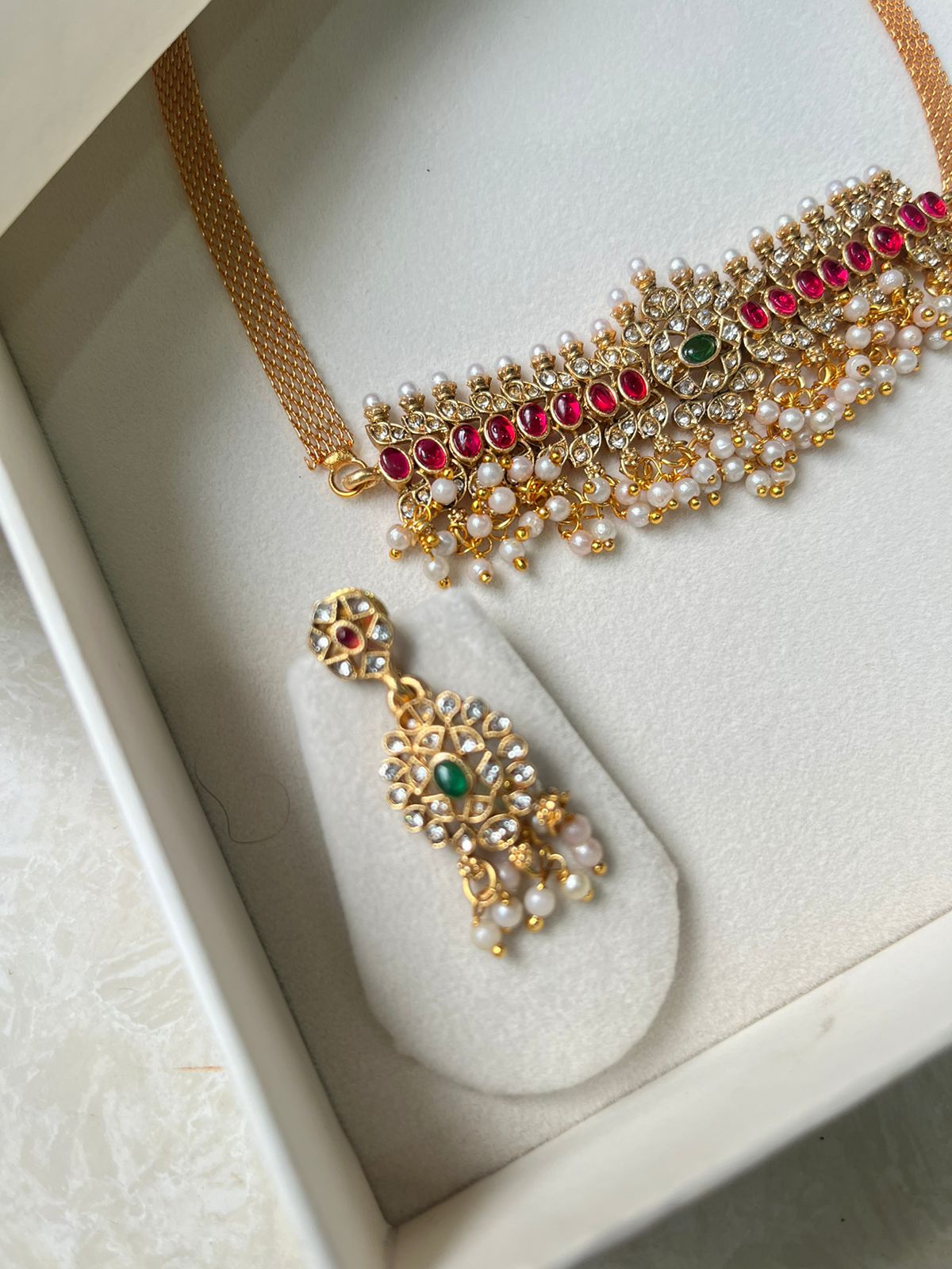 Regal Pearl Cascade Choker Set