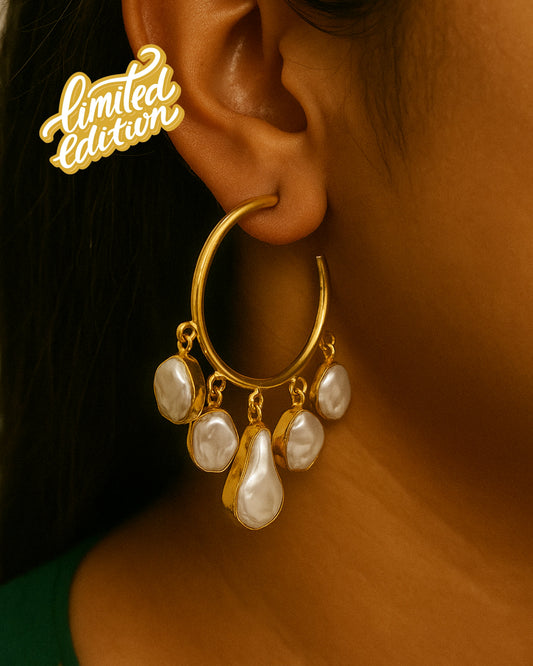 Anokhi Baroque Pearl Hanging Statement Hoops Earrings