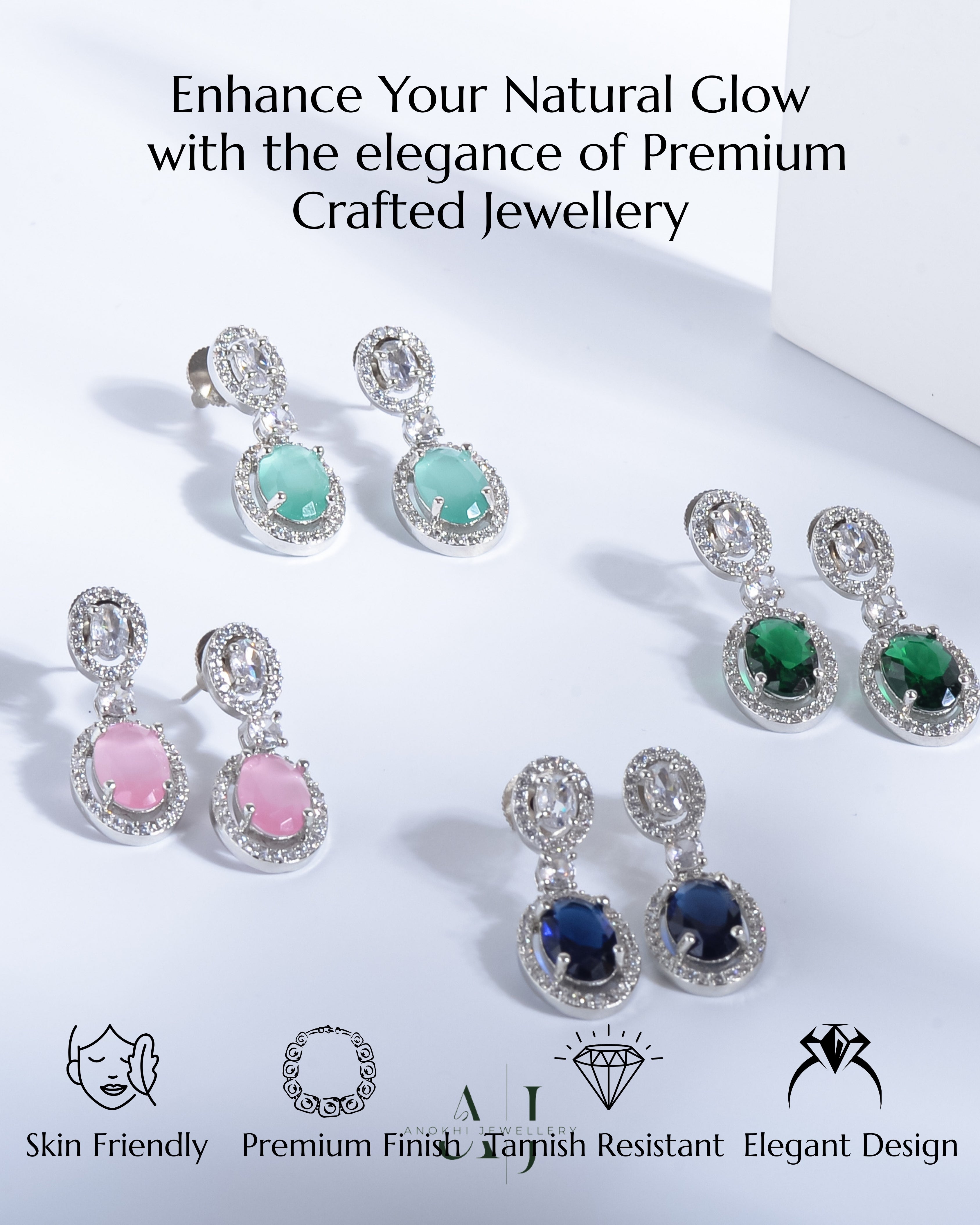 Anokhi Majestic Oval American Diamond Earrings