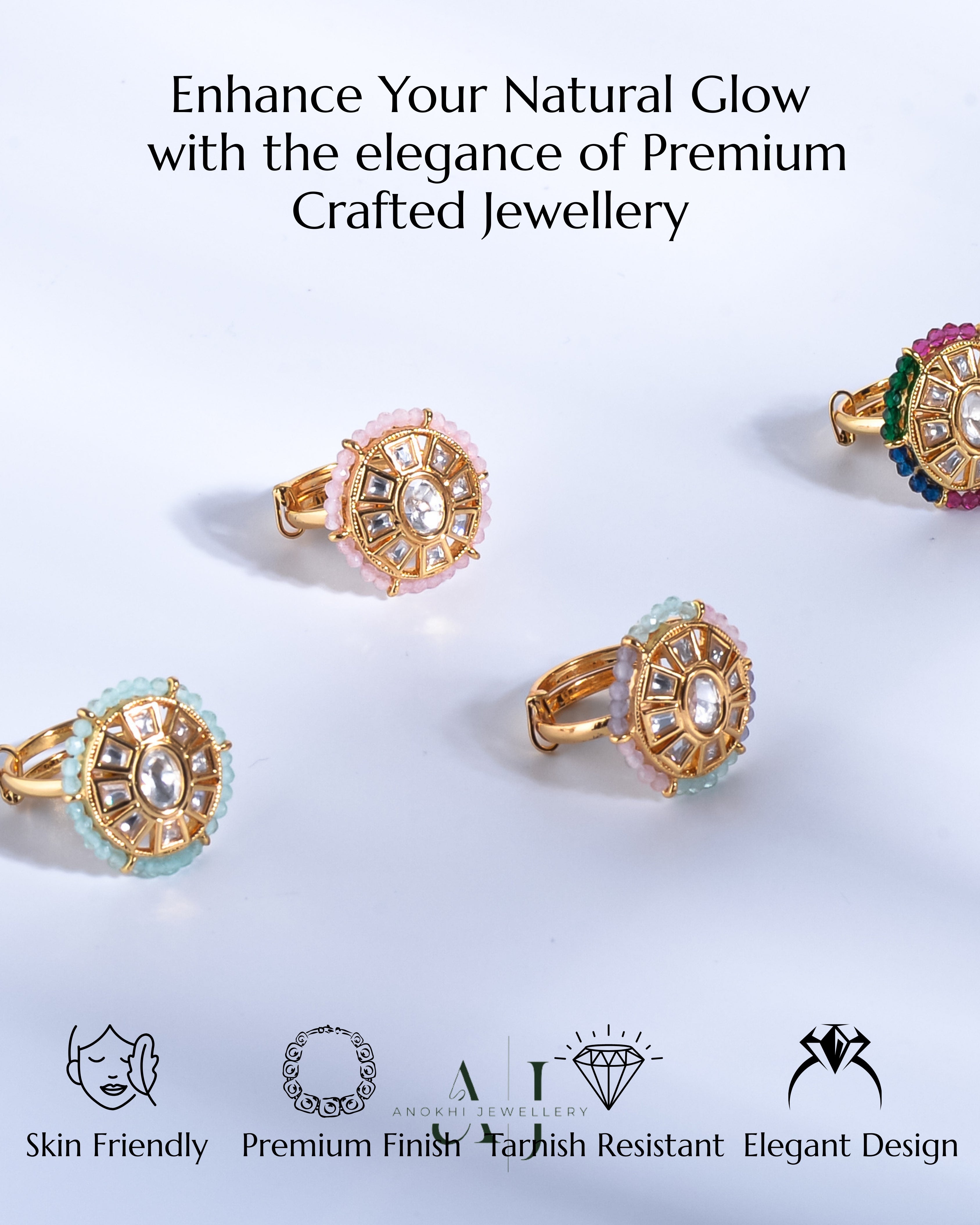 Anokhi Kundan Oval Beaded rings