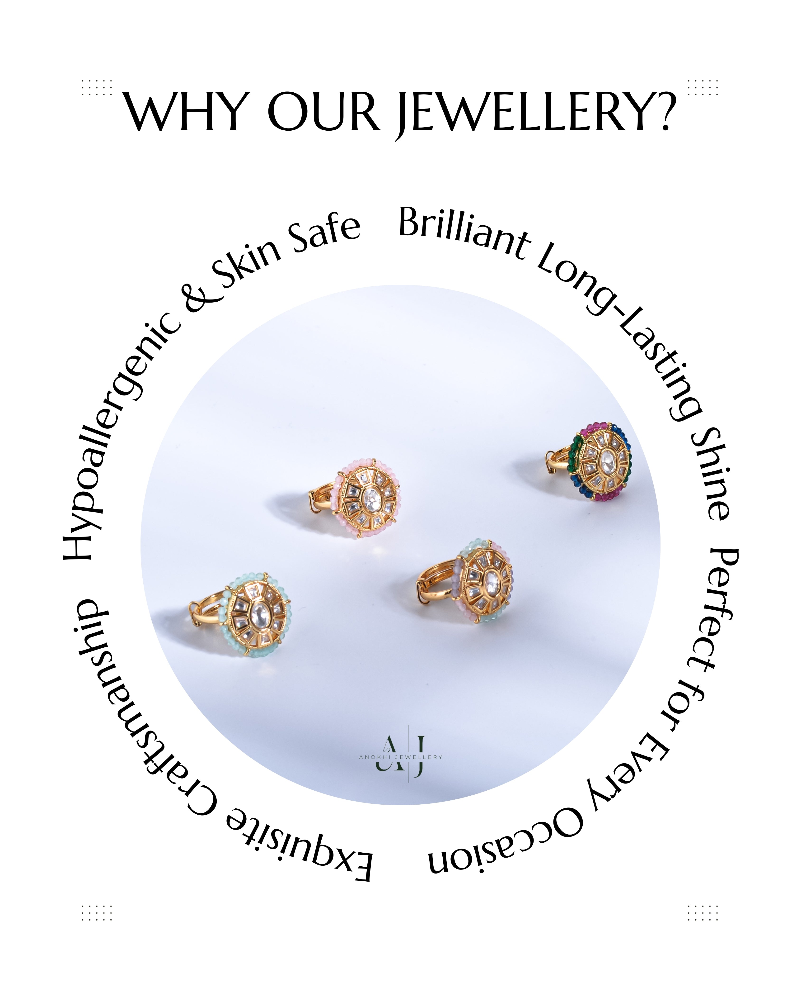 Anokhi Kundan Oval Beaded rings