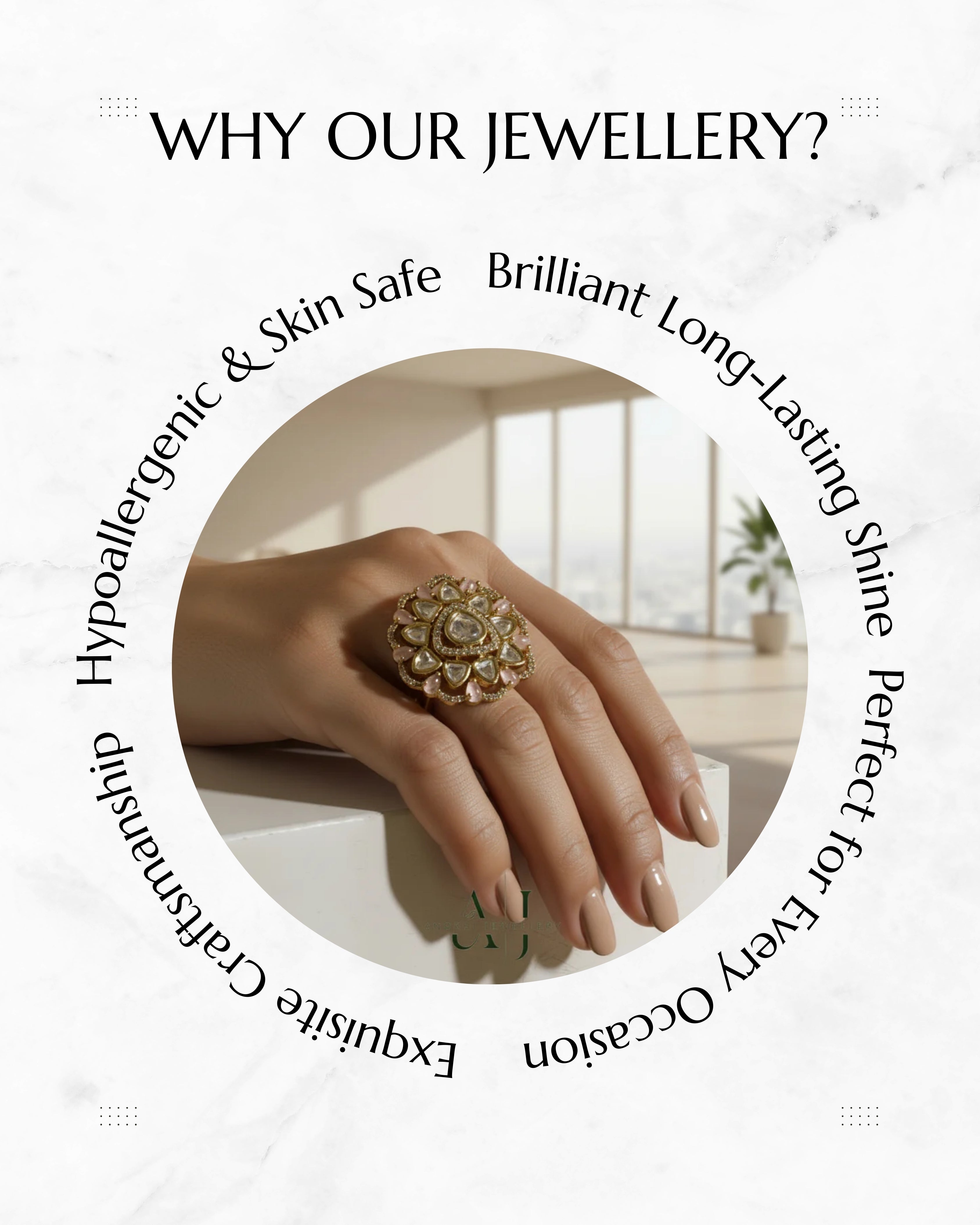 Gulab Ring - Pastel Pink Kundan Adjustable Ring India | Anokhi