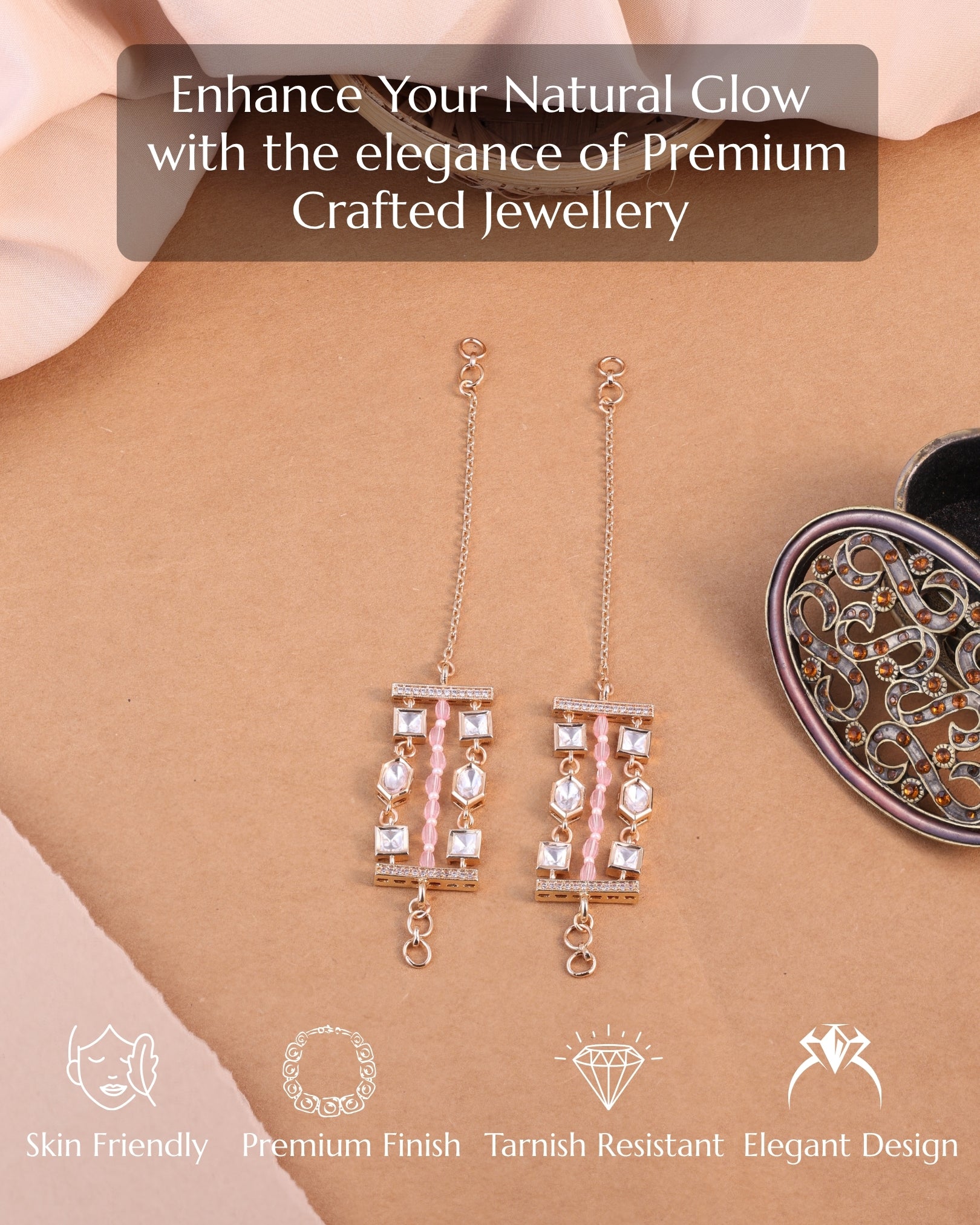 Anokhi Kundan Flow kanauti beads EarChains