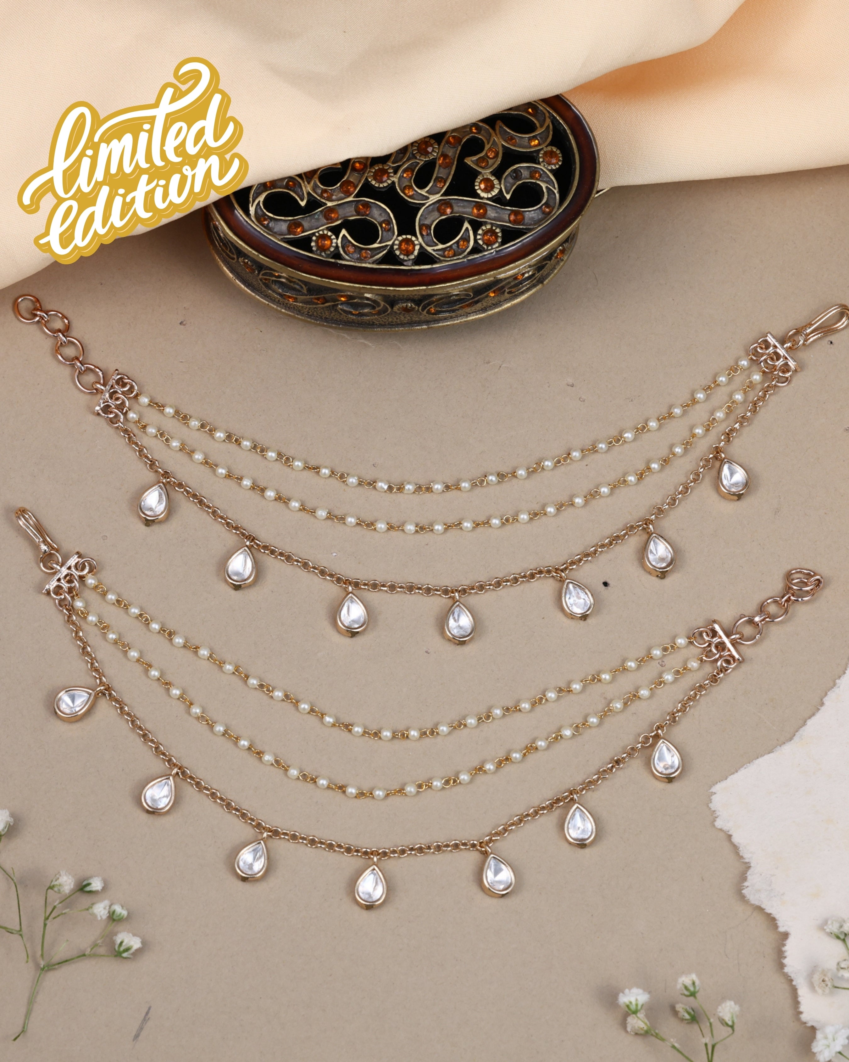 Anokhi Pearl Kundan Drop Layered Ear chain