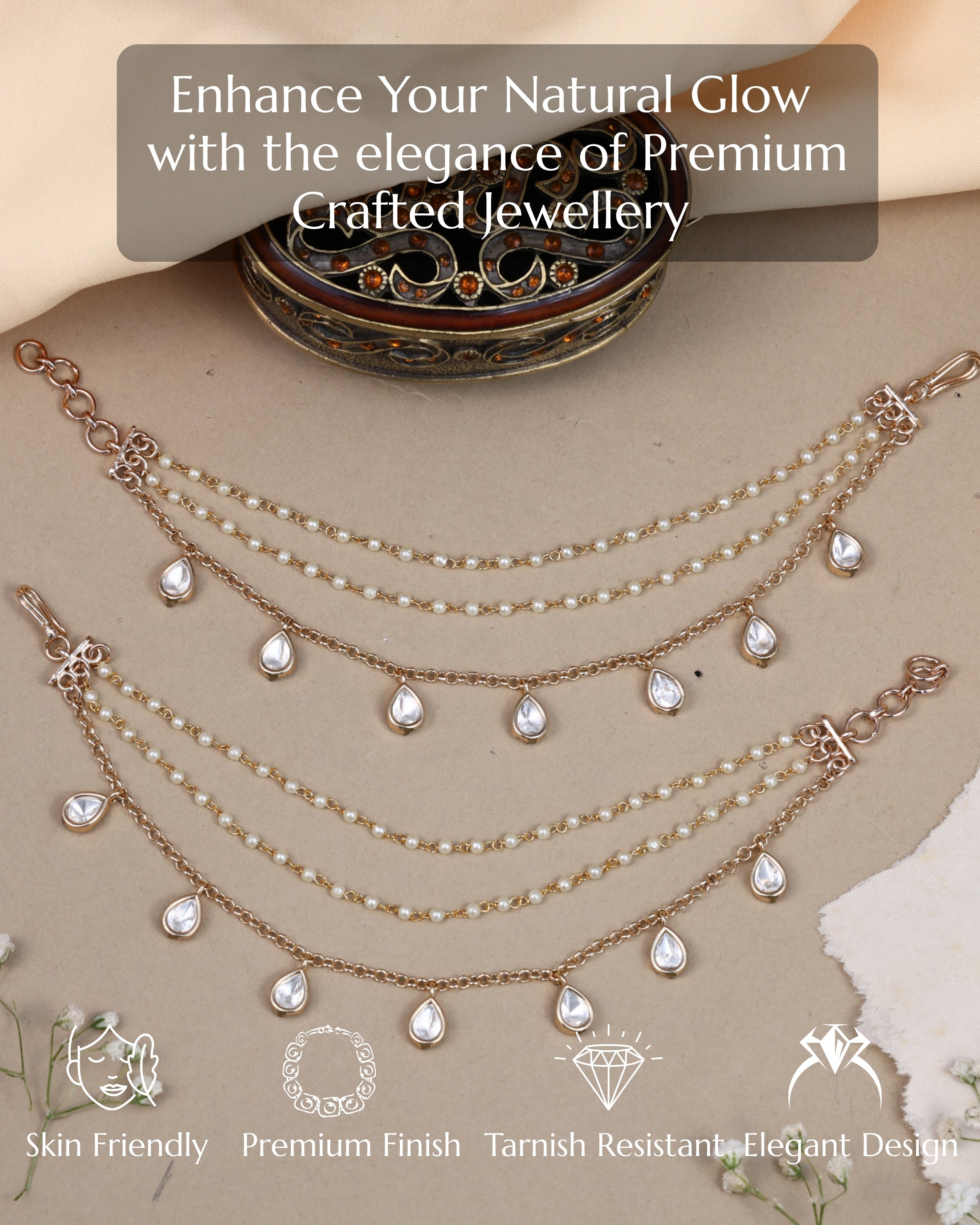 Anokhi Pearl Kundan Drop Layered Ear chain