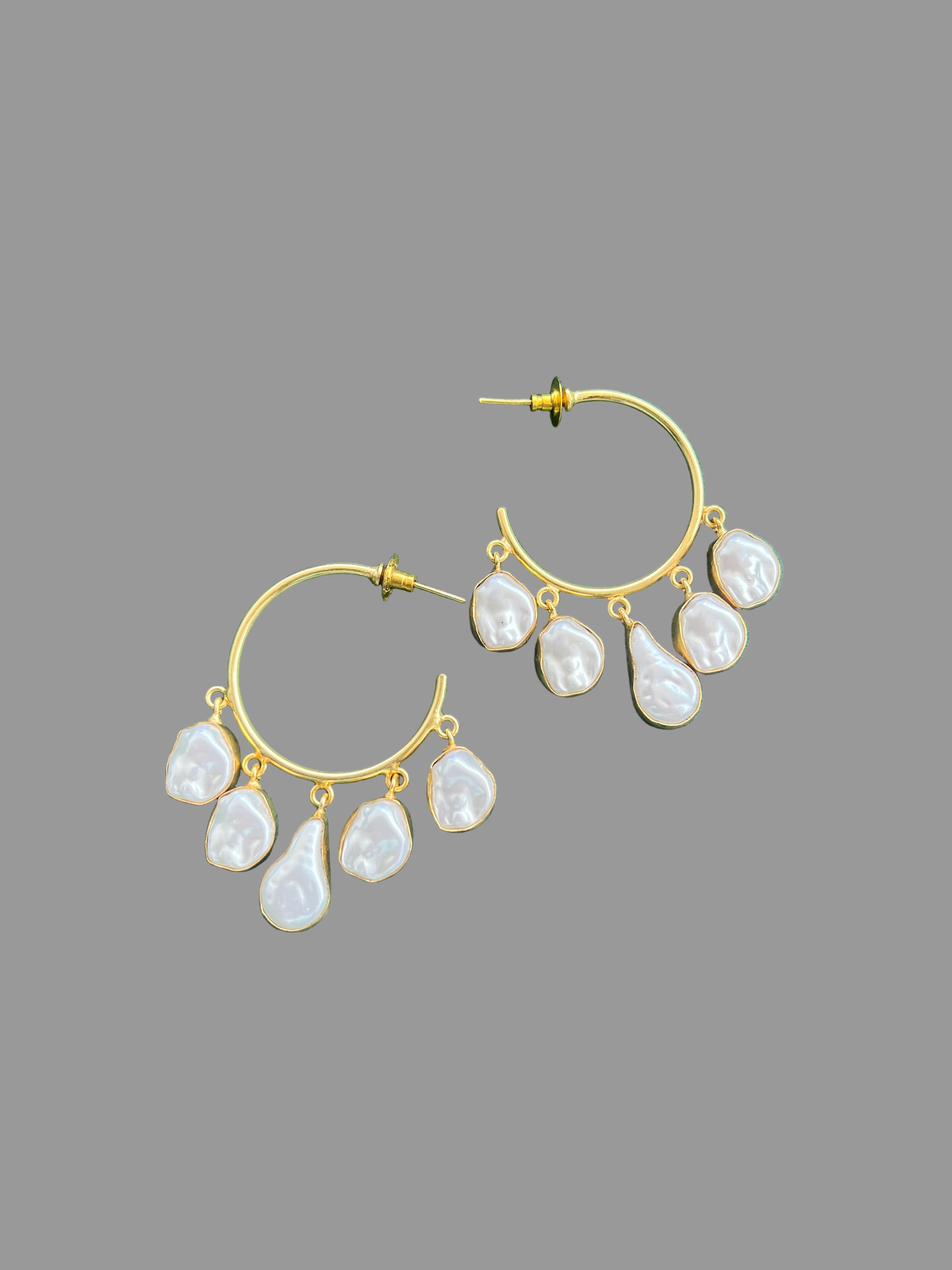 Anokhi Baroque pearl hanging statement hoops earrings- AJM002