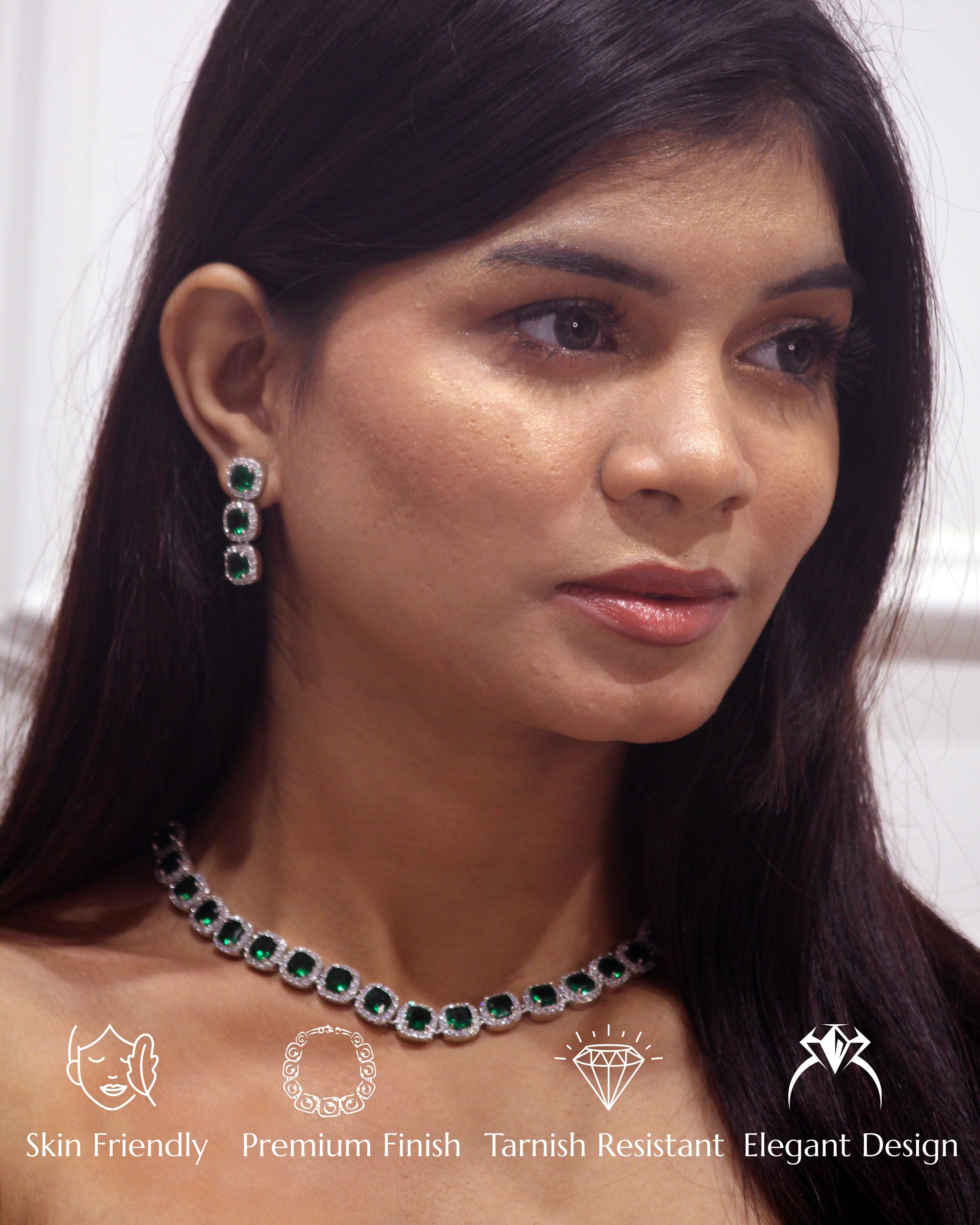 Anokhi Emerald AD Tennis Necklace