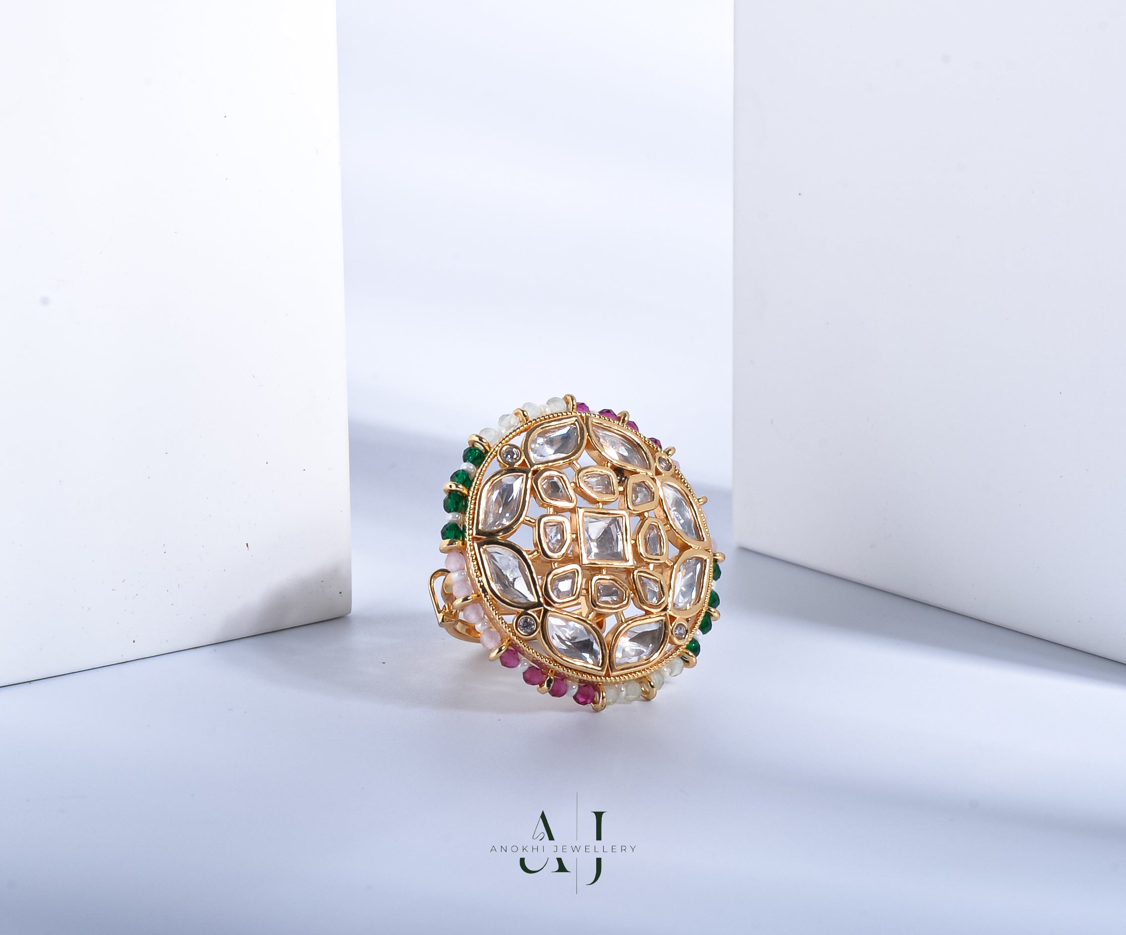 Rani Kundan Ring - Large Round Statement Ring India | Anokhi