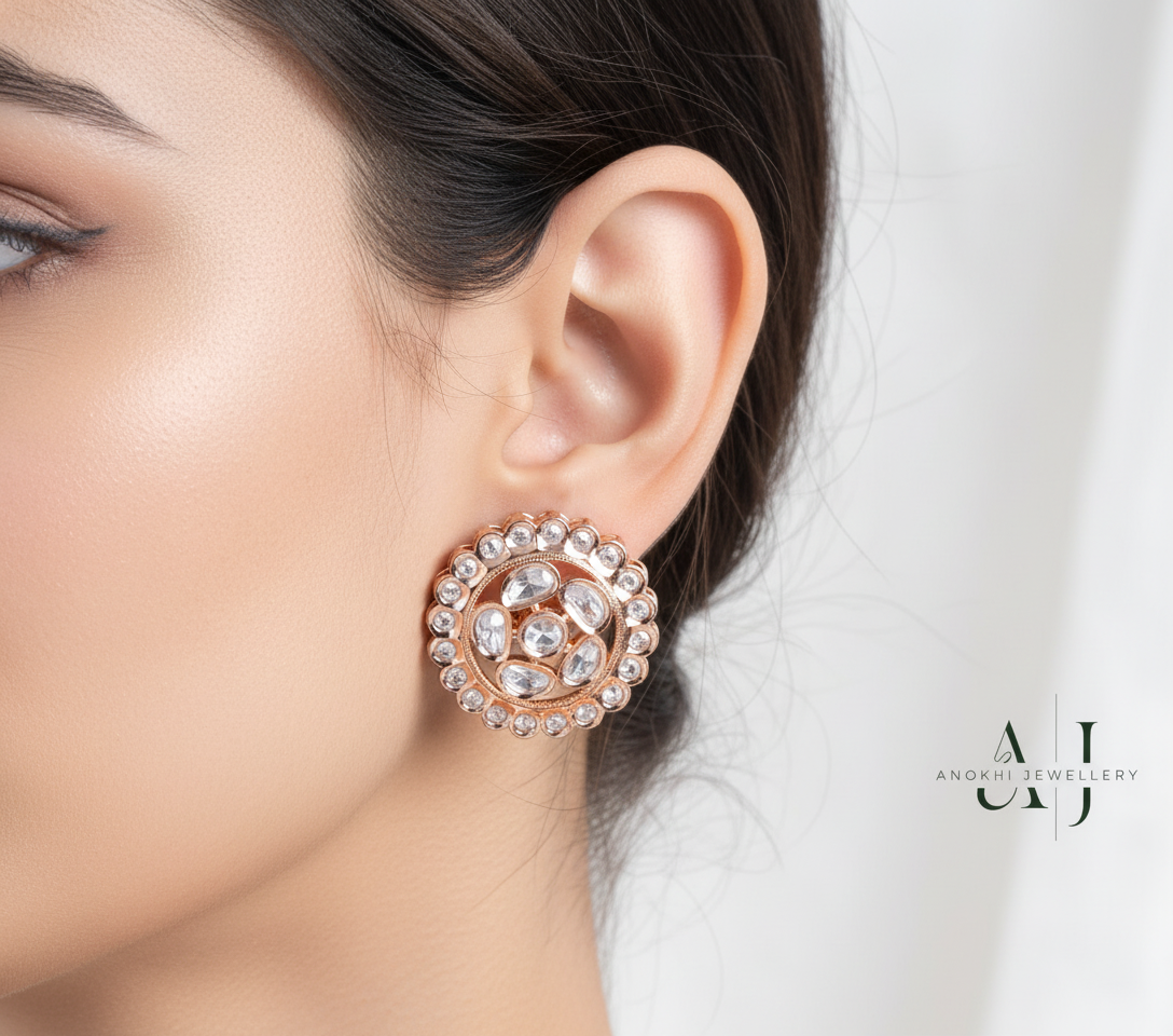 Anokhi Rose gold cluster Radiant sparkle studs-Kundan studs