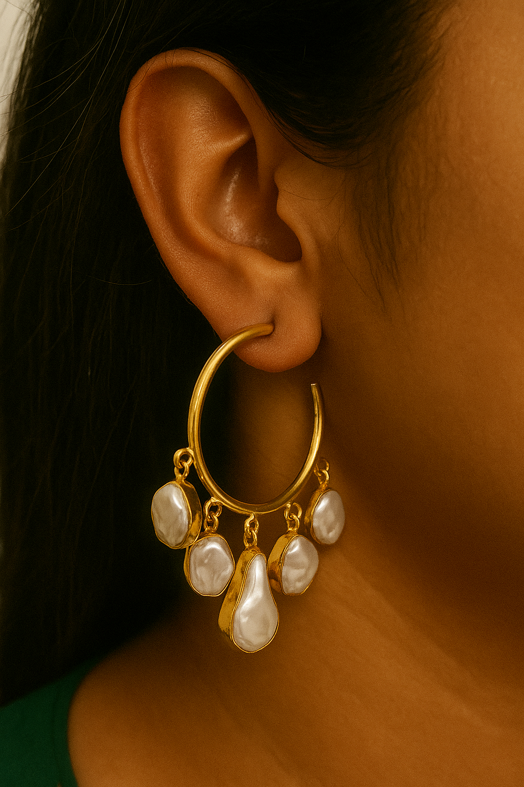 Anokhi Baroque Pearl Hanging Statement Hoops Earrings