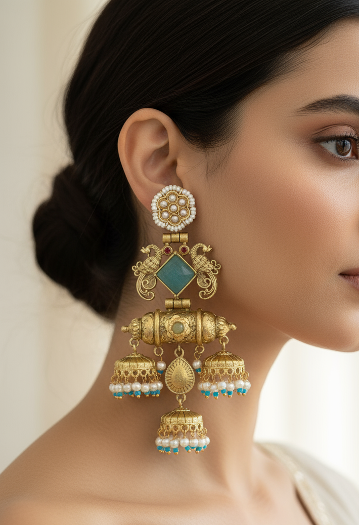 Heritage Peacock Jhumka Earrings