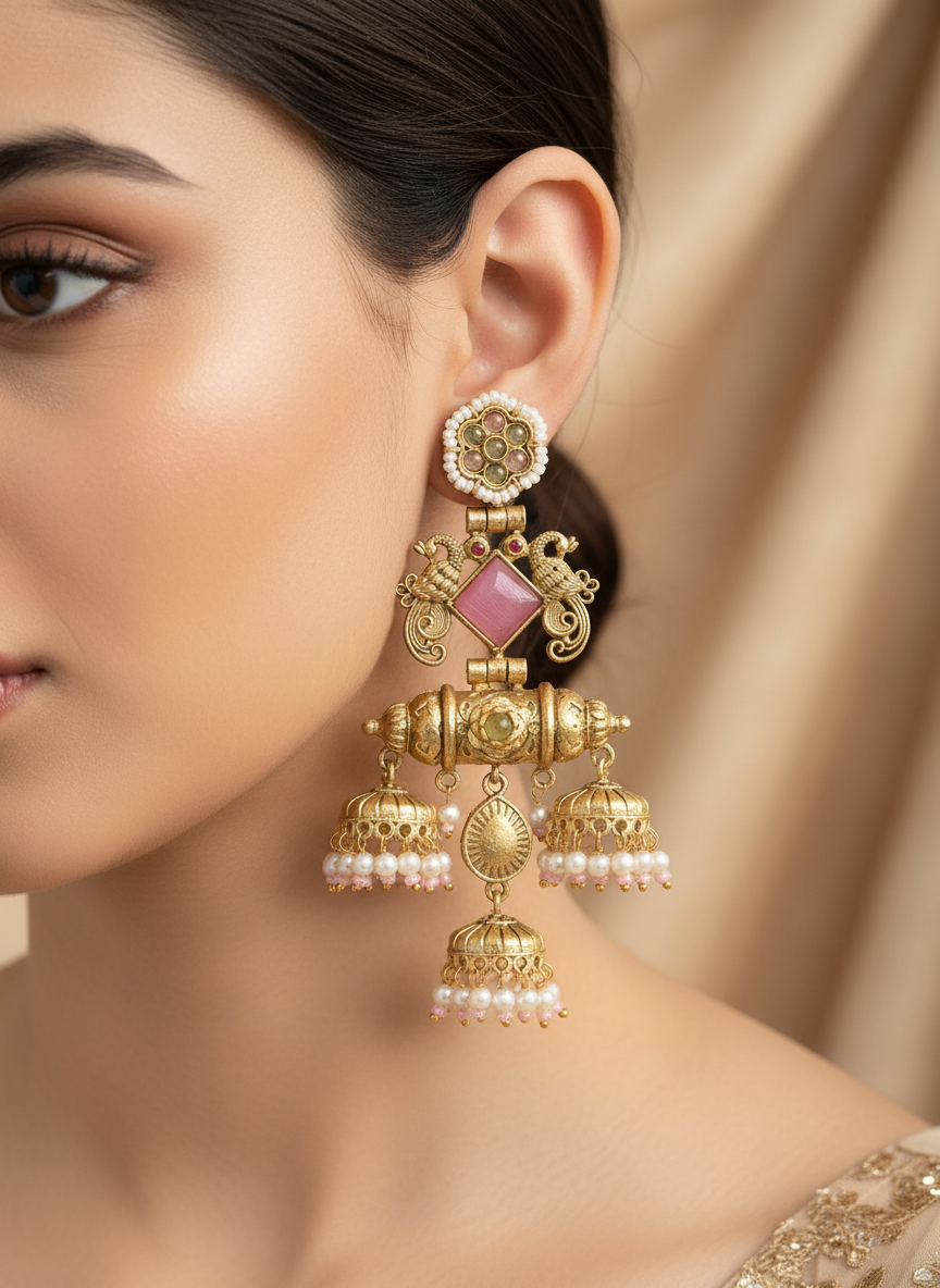 Heritage Peacock Jhumka Earrings