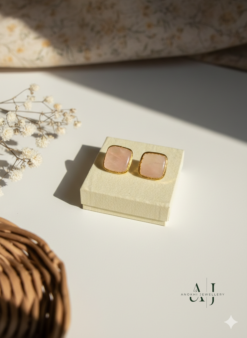 Anokhi Pink Cssion Studs 18k Plated