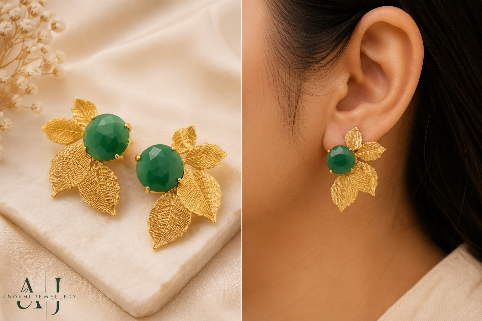 Half bloom gemstone earrings
