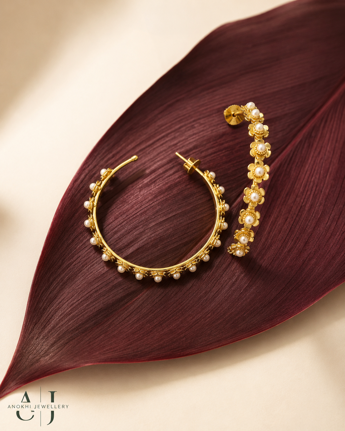 Anokhi Floral Pearl big hoops
