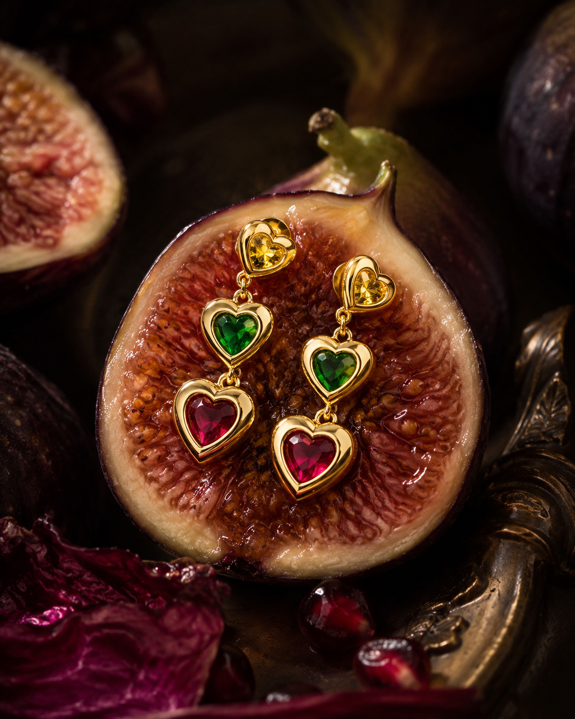 Tricolour hearts earrings