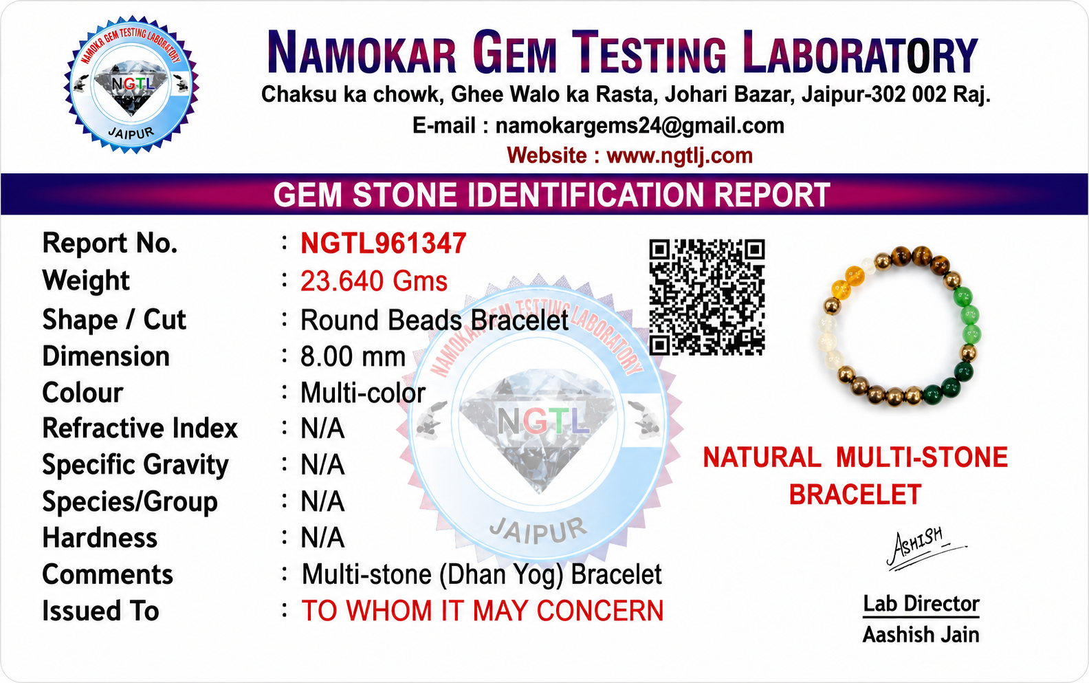 DHANYOG Certified natural gemstone bracelet