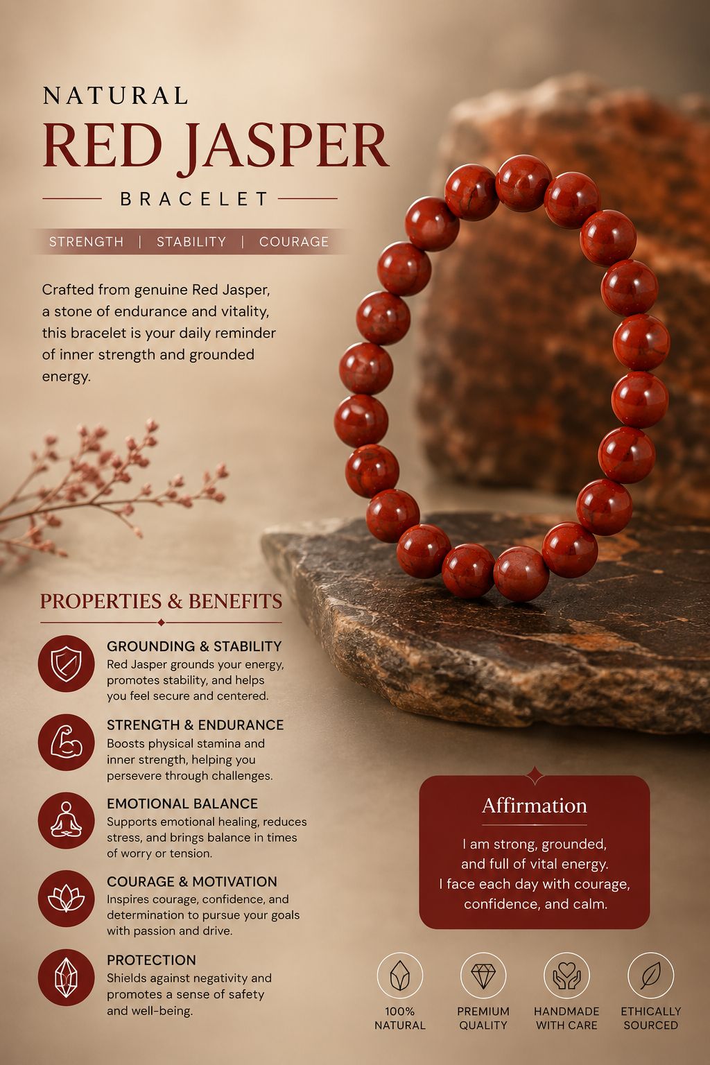 Red Jasper Certified natural gemstone bracelet