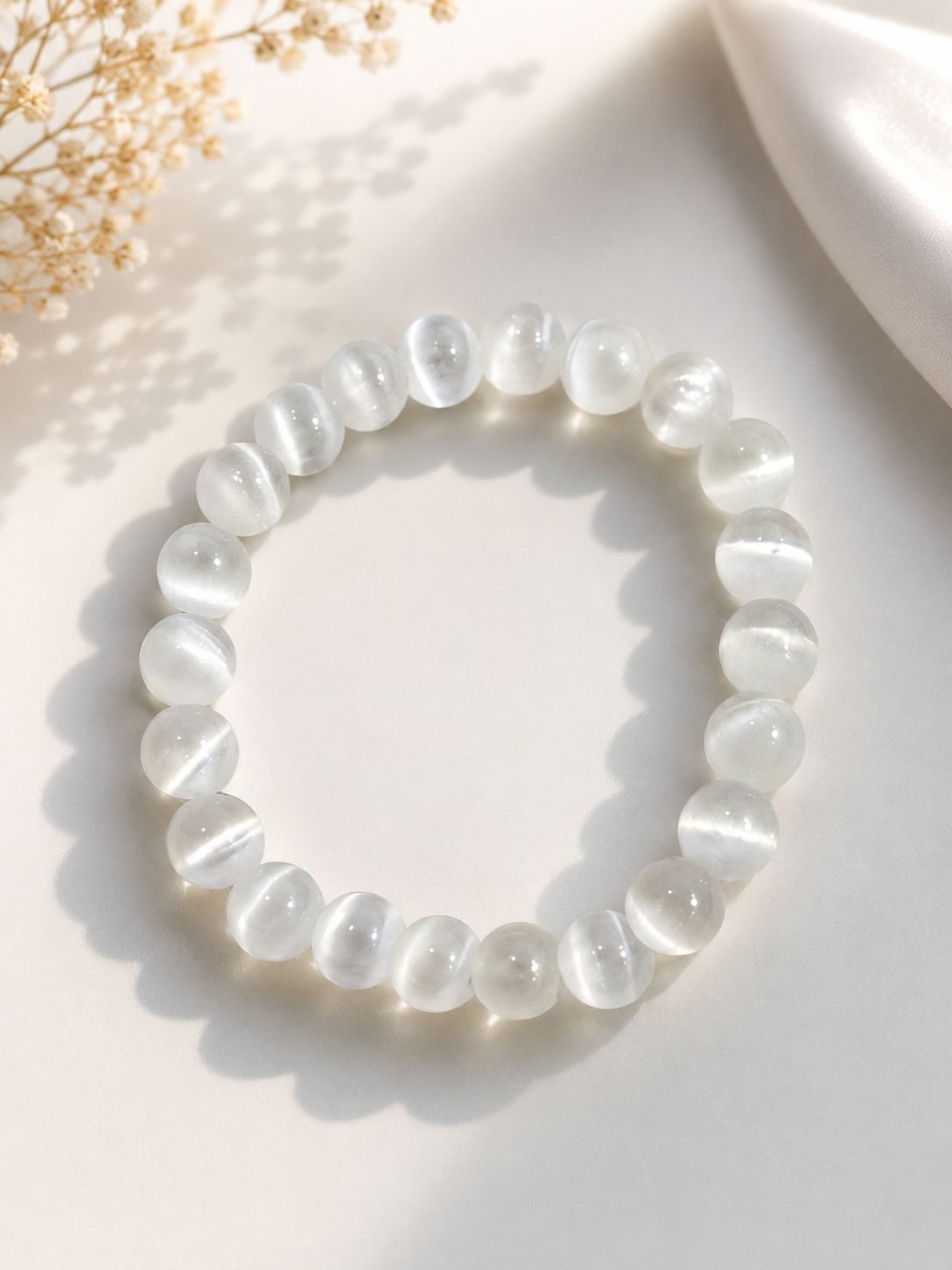 White Selenite natural gemstone bracelet certified