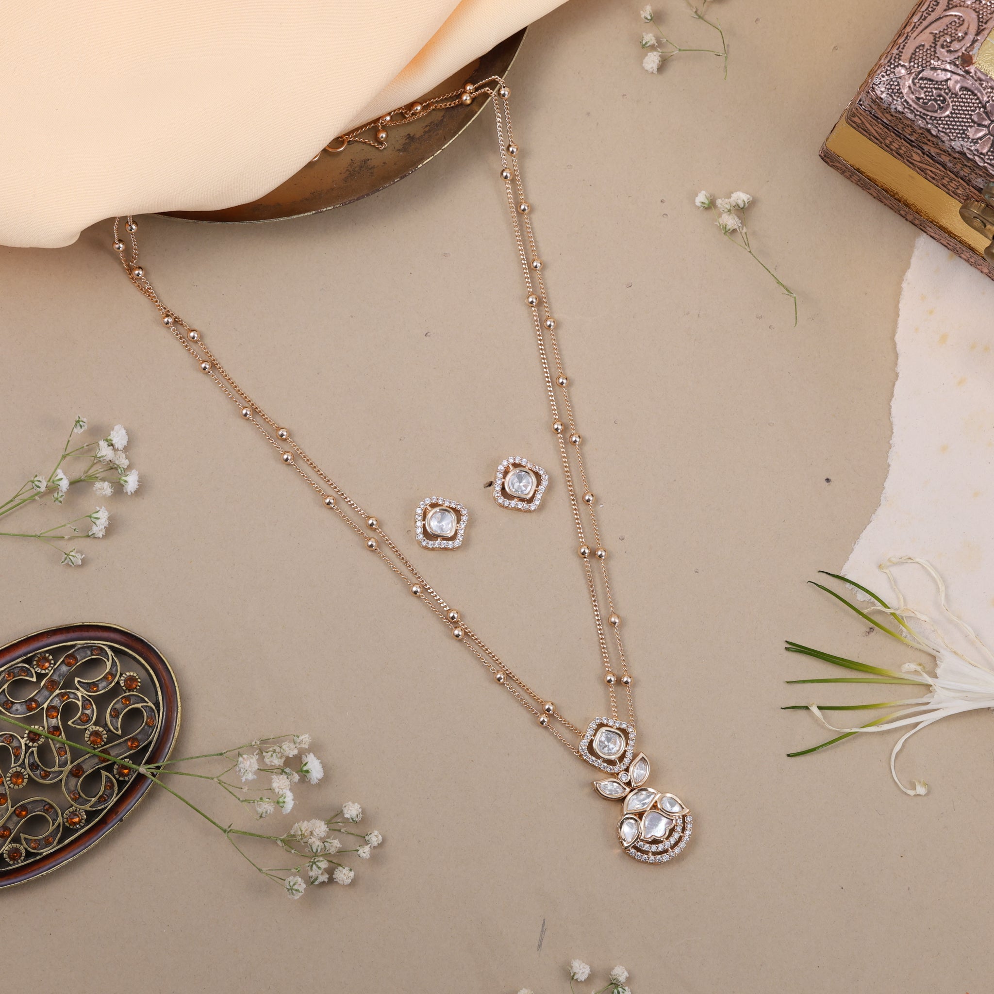 Anokhi Floral Crystal Layered Necklace