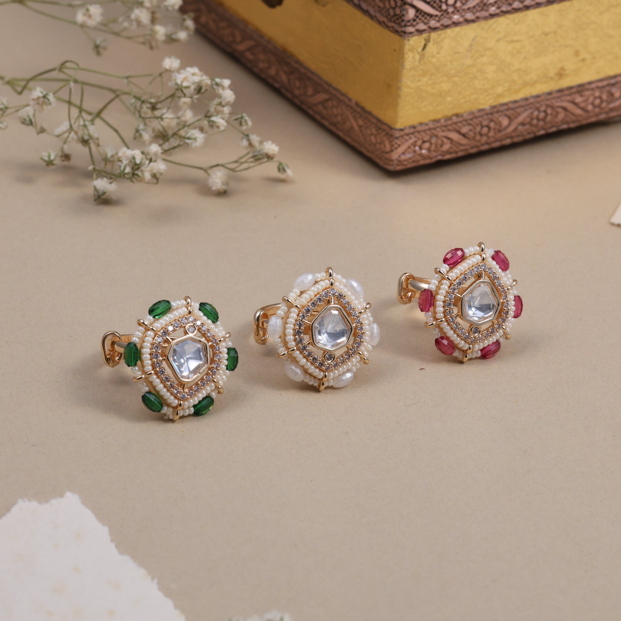 Anokhi Regal Pearl Trinity Rings