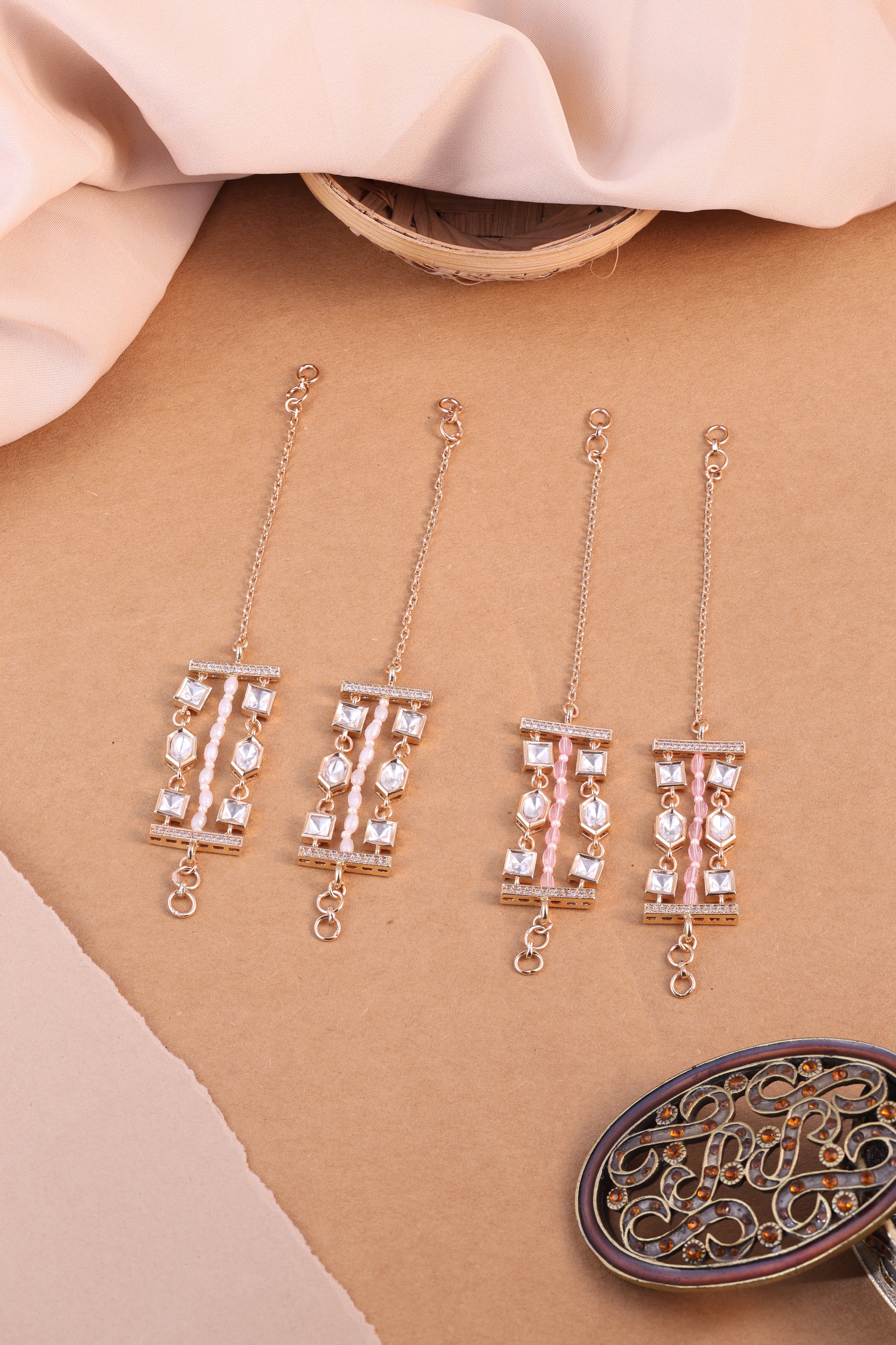 Anokhi Kundan Flow kanauti beads EarChains