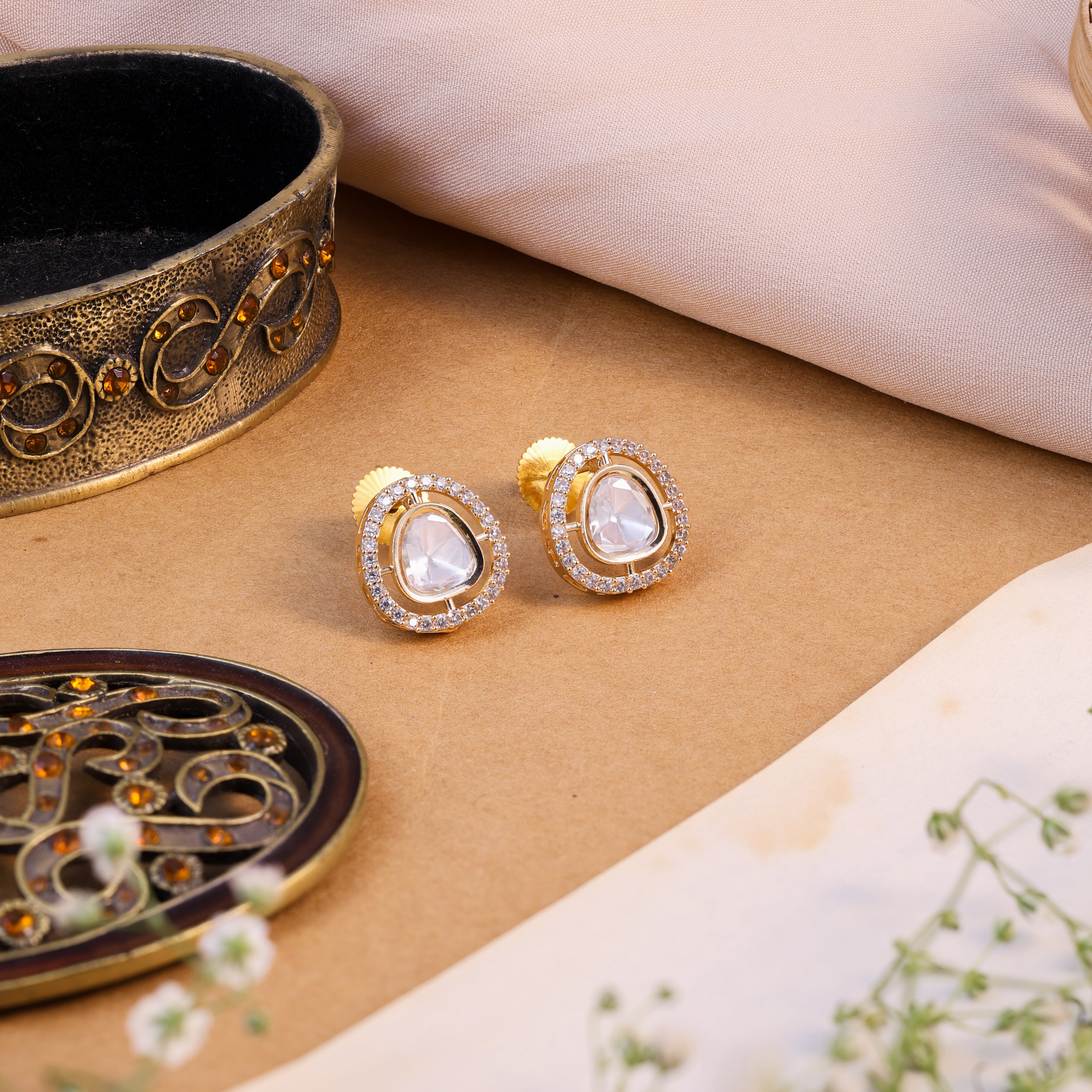Anokhi Crystal round Kundan Studs