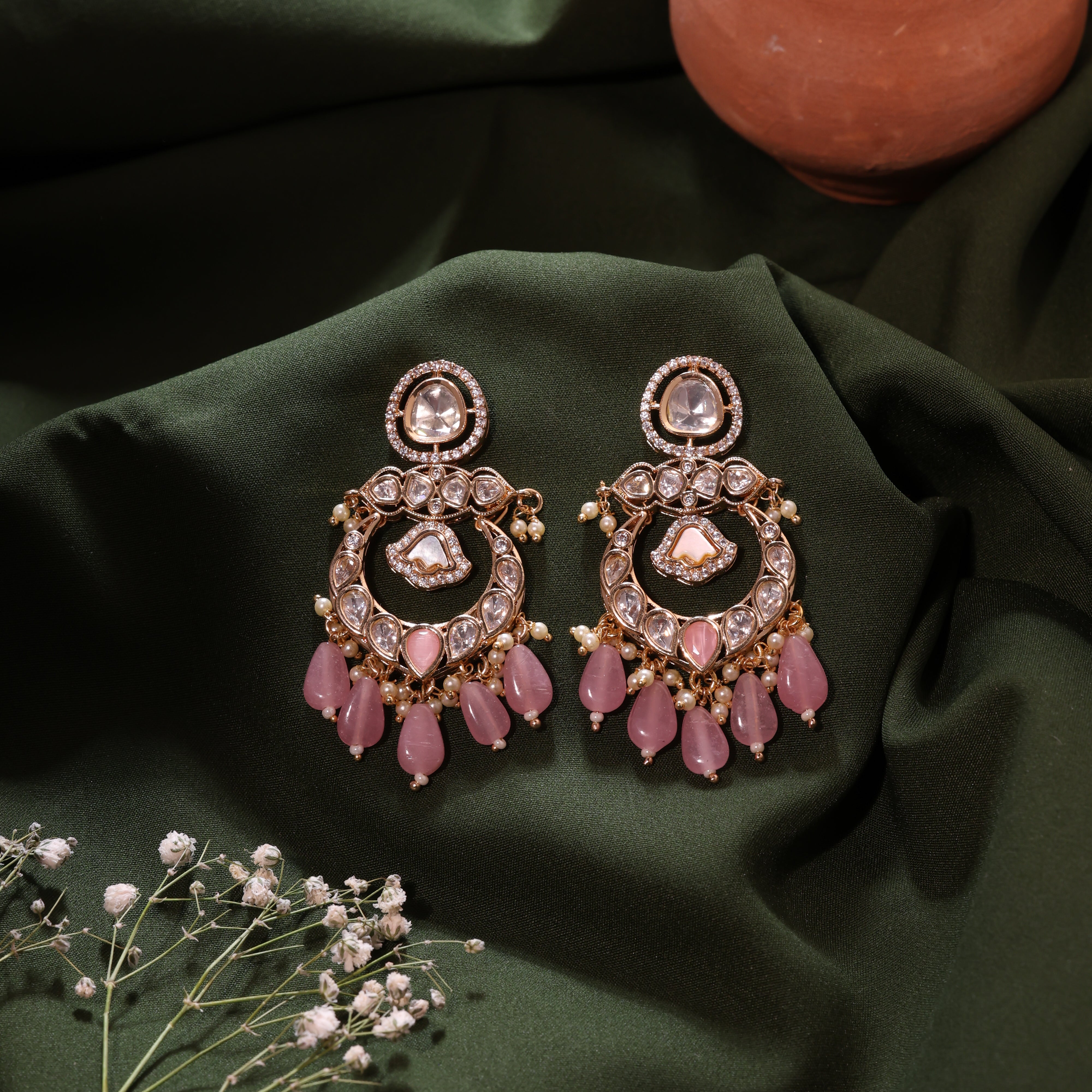 Anokhi Mother of pearl kundan drop earrings