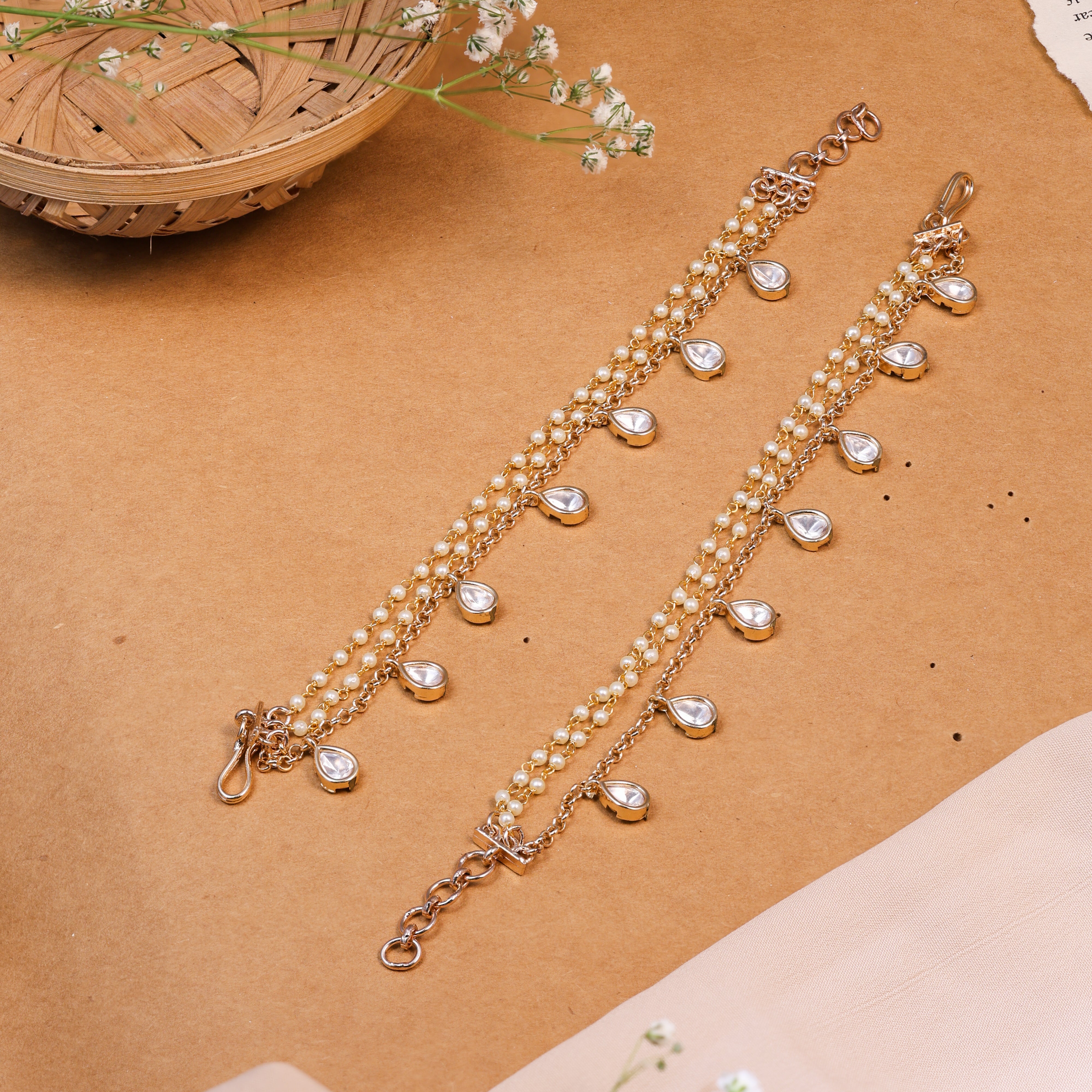 Anokhi Pearl Kundan Drop Layered Ear chain