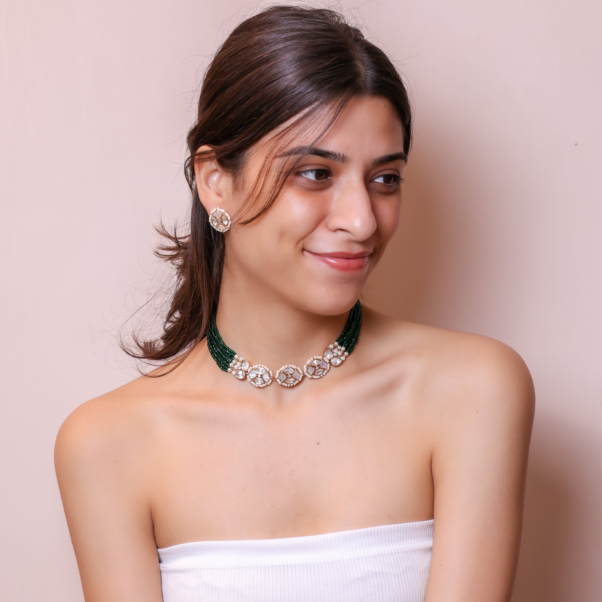 Anokhi Emerald Mother of pearl Kundan Statement Set
