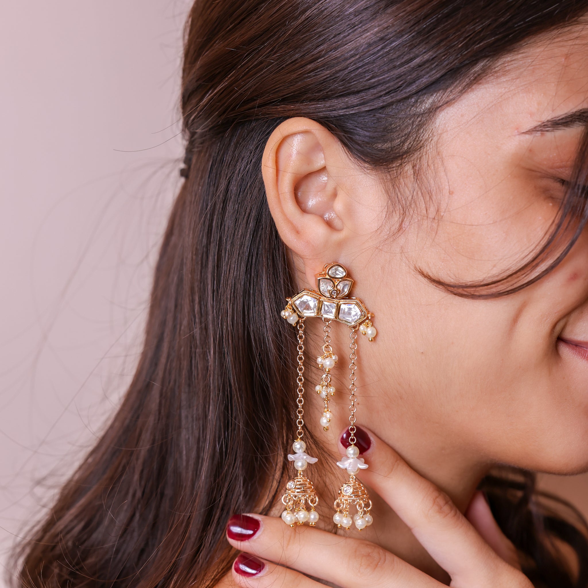 Anokhi Kundan Pearl Tassel Jhumki