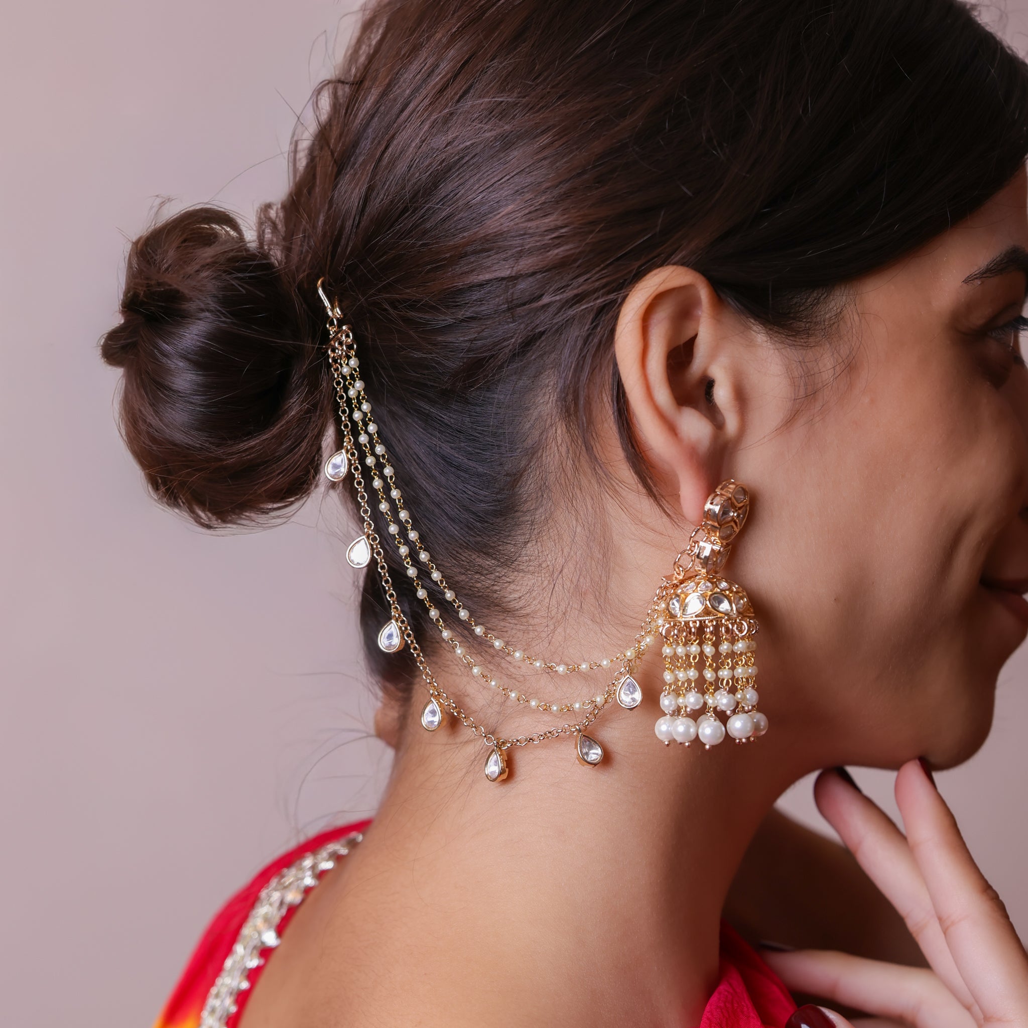 Anokhi Pearl Kundan Drop Layered Ear chain