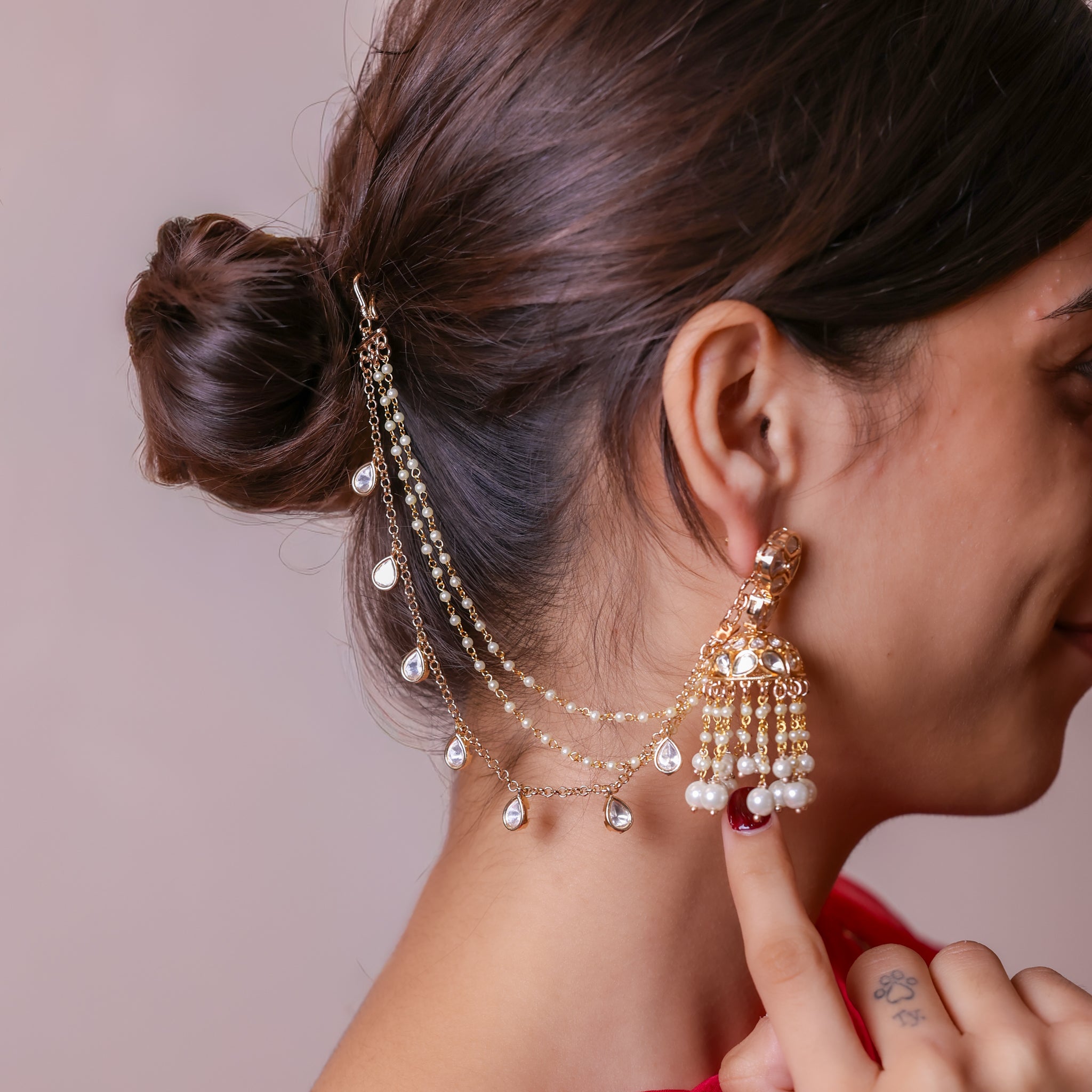 Anokhi Pearl Kundan Drop Layered Ear chain