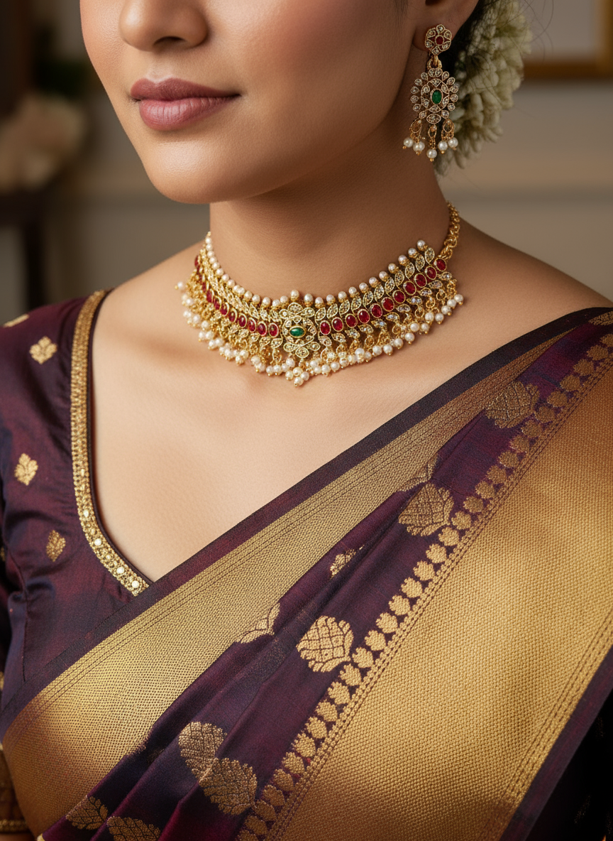 Regal Pearl Cascade Choker Set